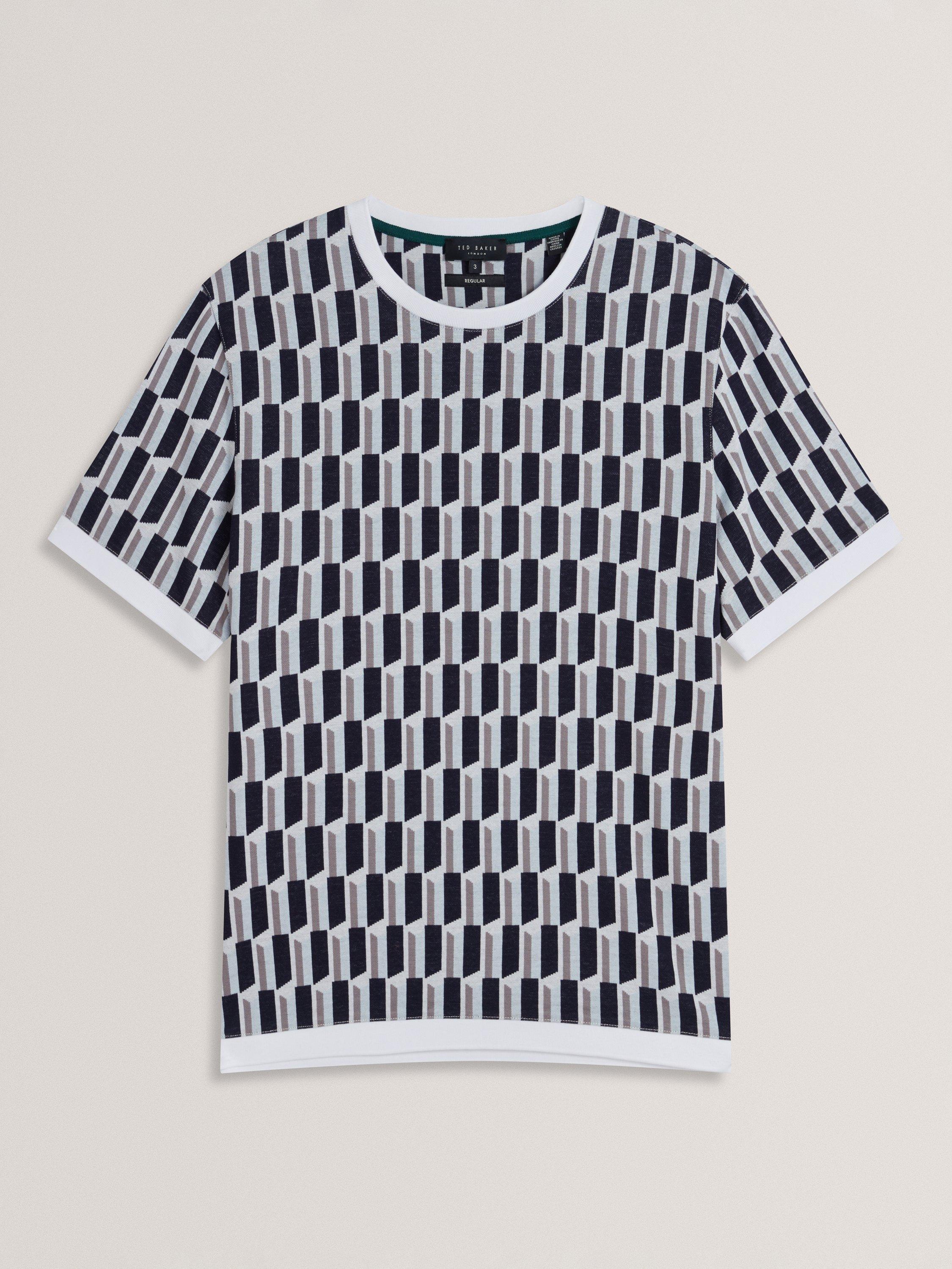 Product image 6 of 6, which shows Ted Baker Marvins Cotton Regular Fit Jacquard Stripe Geo T-Shirt, Mid Blue, XL
