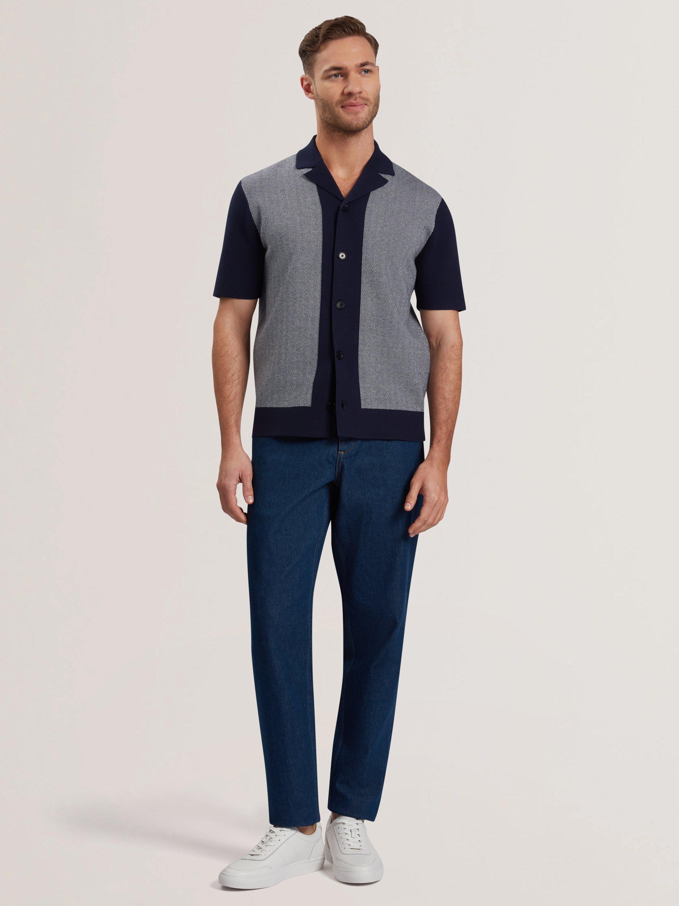 Product image 3 of 5, which shows Ted Baker Regular Fit Herringbone Knit Shirt, Navy, L
