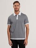 Ted Baker Hamishs Cotton Regular Fit Jacquard Stripe Geo Polo Shirt, Mid Blue