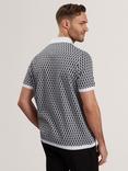 Ted Baker Hamishs Cotton Regular Fit Jacquard Stripe Geo Polo Shirt, Mid Blue