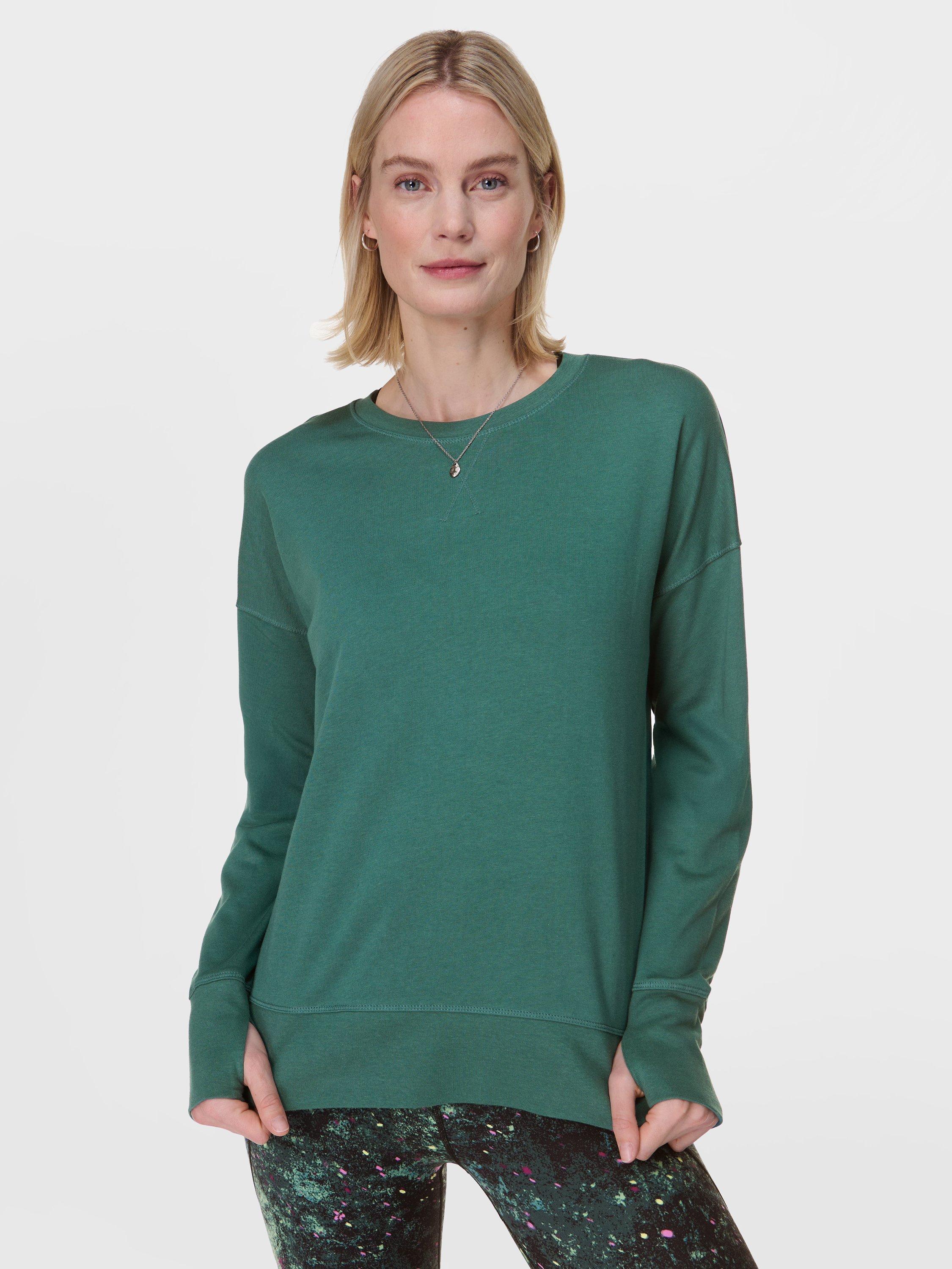Product image 6 of 8, which shows Sweaty Betty After Class Longline Sweatshirt, Glade Green, XS