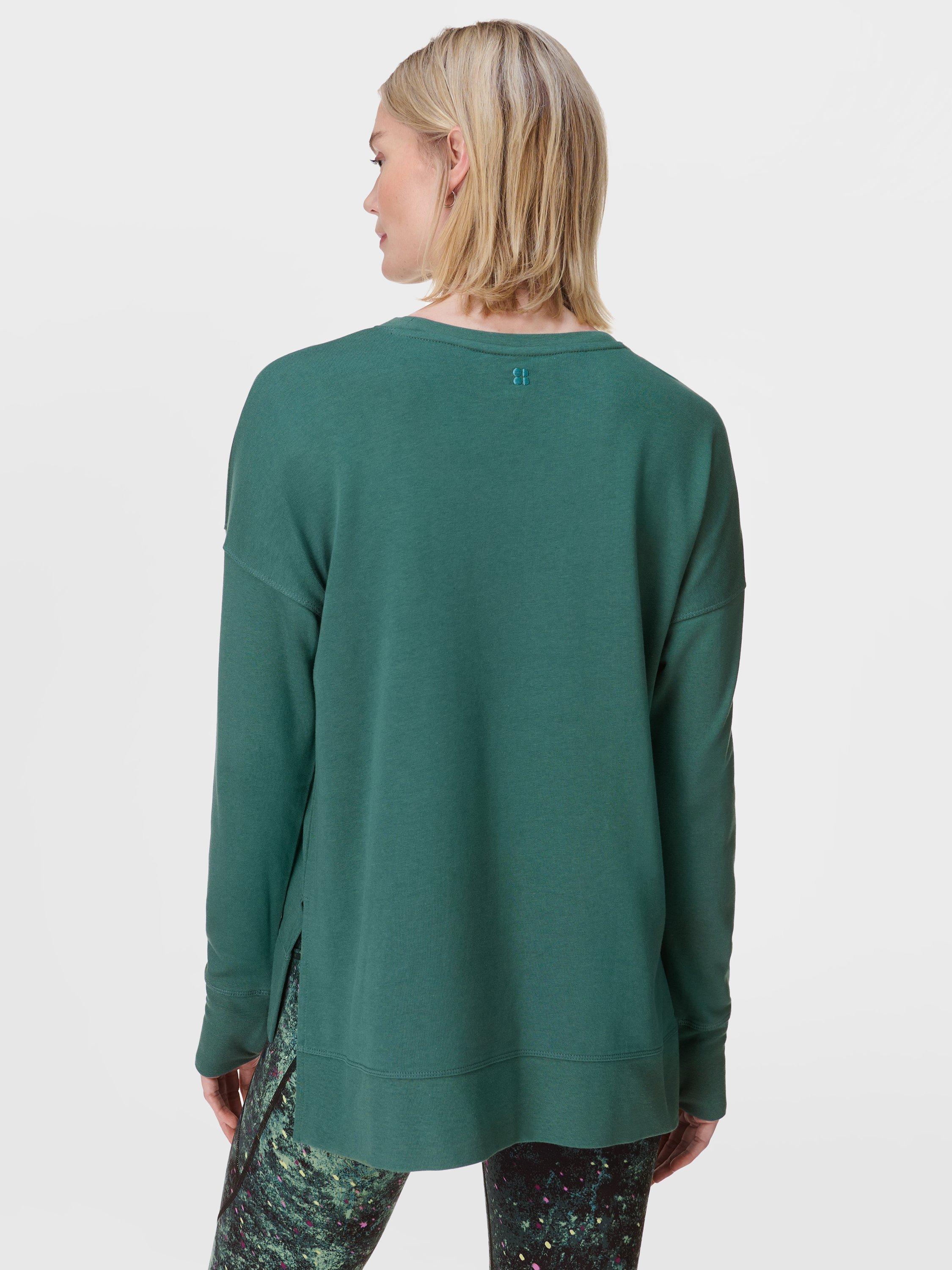 Product image 8 of 8, which shows Sweaty Betty After Class Longline Sweatshirt, Glade Green, XS