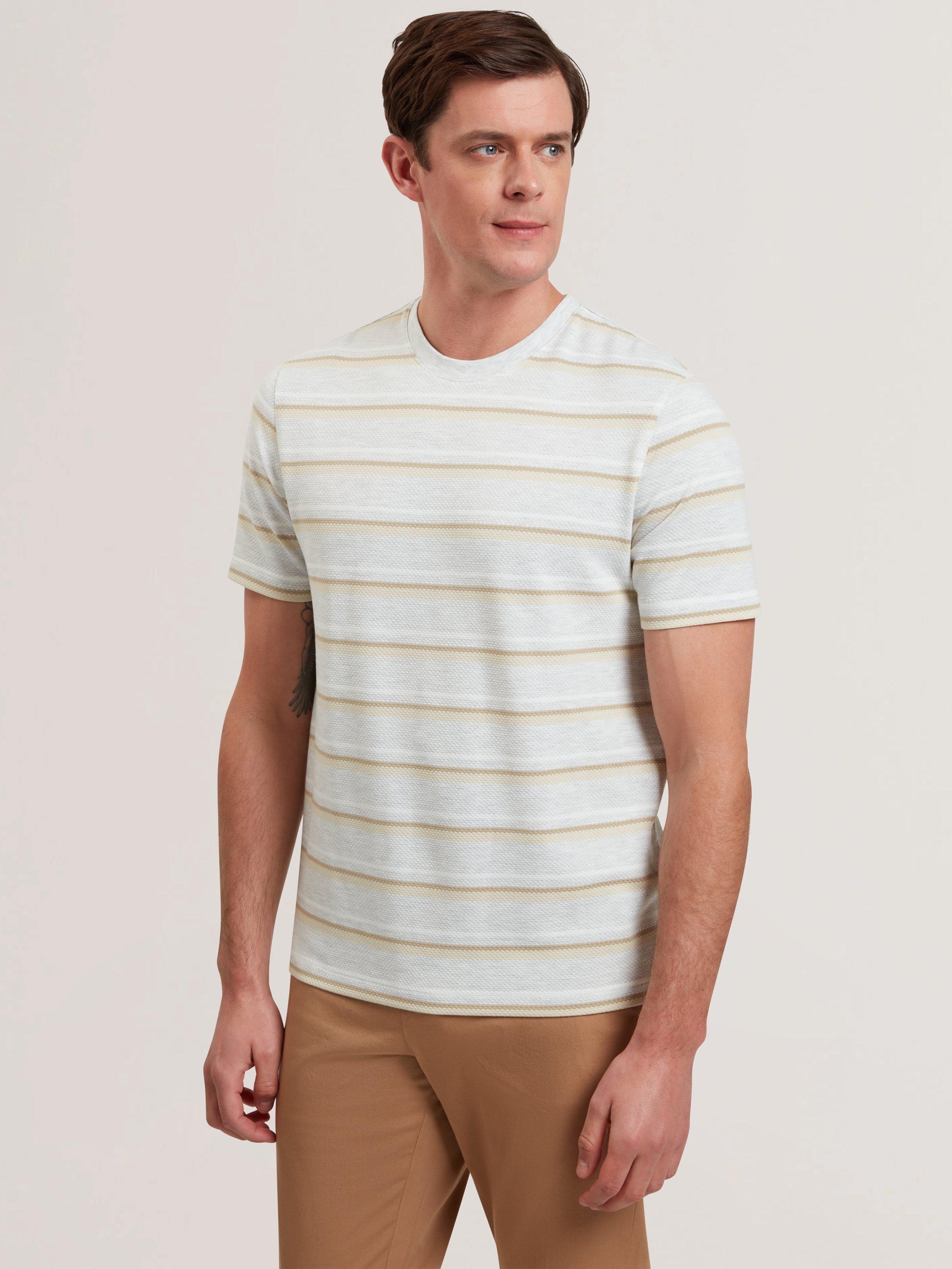 Product image 1 of 6, which shows Ted Baker Gorano Regular Fit Short Sleeve Textured Stripe T-Shirt, Ecru, S