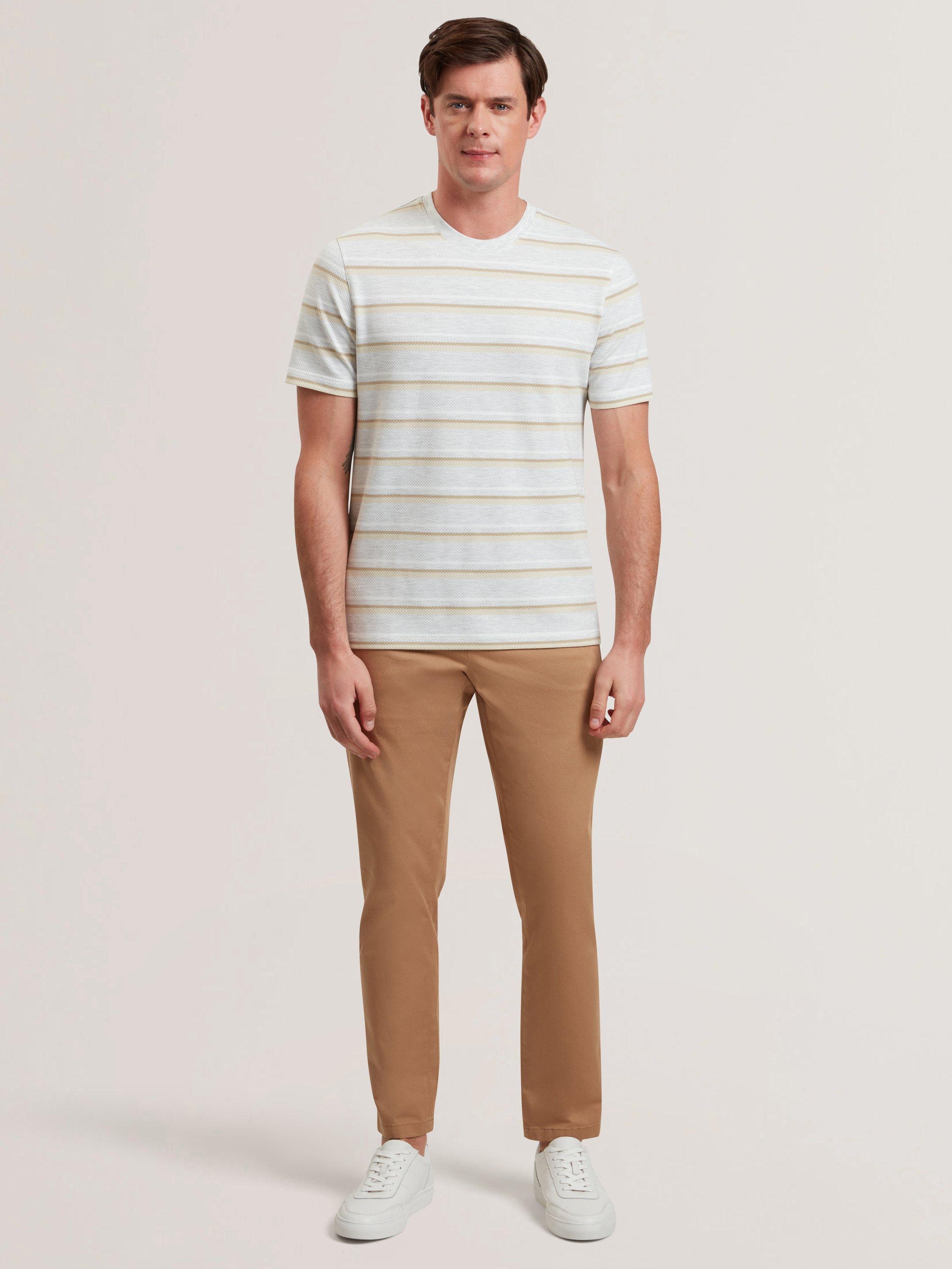 Product image 3 of 6, which shows Ted Baker Gorano Regular Fit Short Sleeve Textured Stripe T-Shirt, Ecru, S