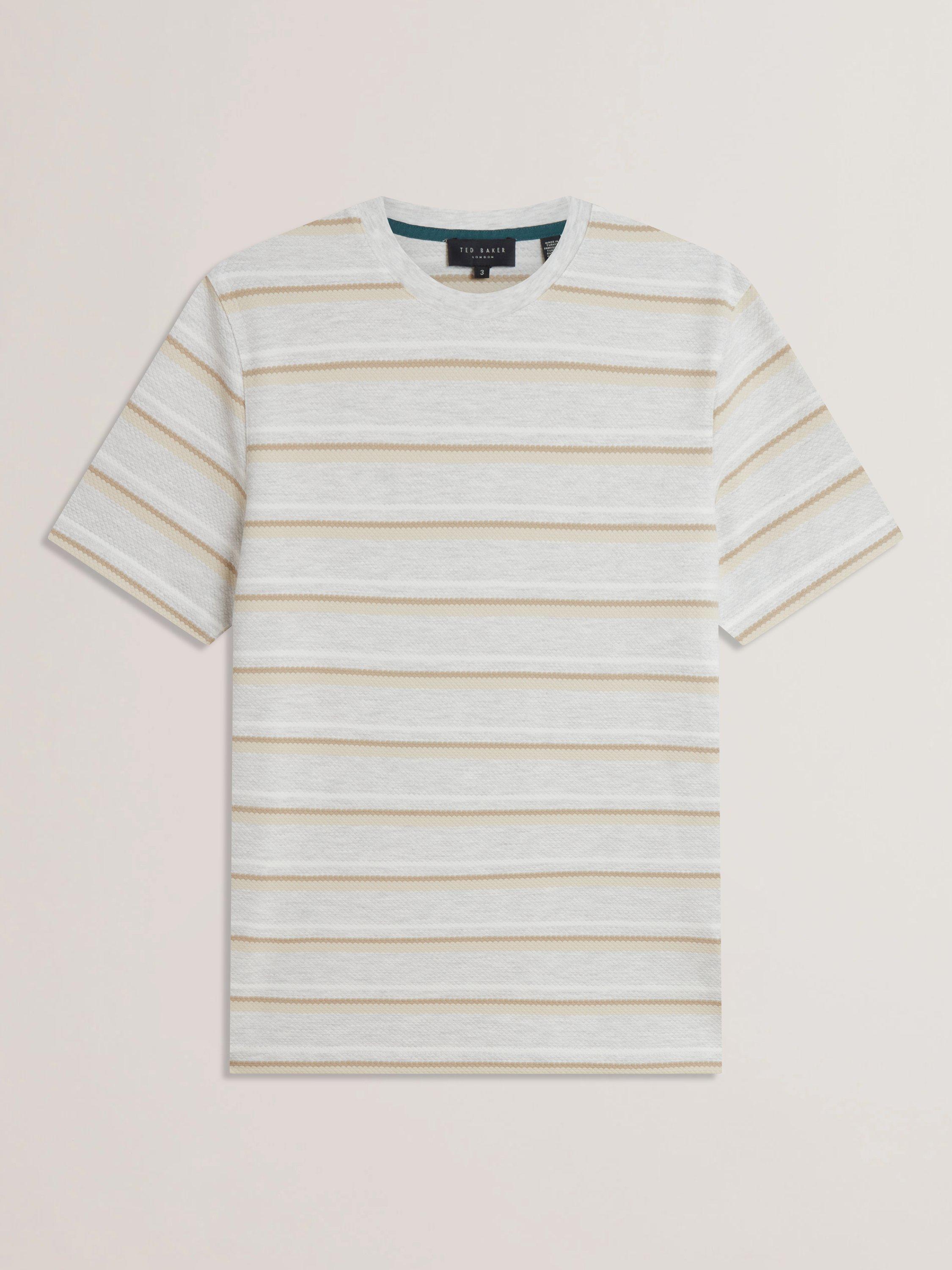 Product image 6 of 6, which shows Ted Baker Gorano Regular Fit Short Sleeve Textured Stripe T-Shirt, Ecru, S