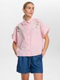 Numph Nuulla Embroidered Stripe Cotton Shirt, Pink/Multi