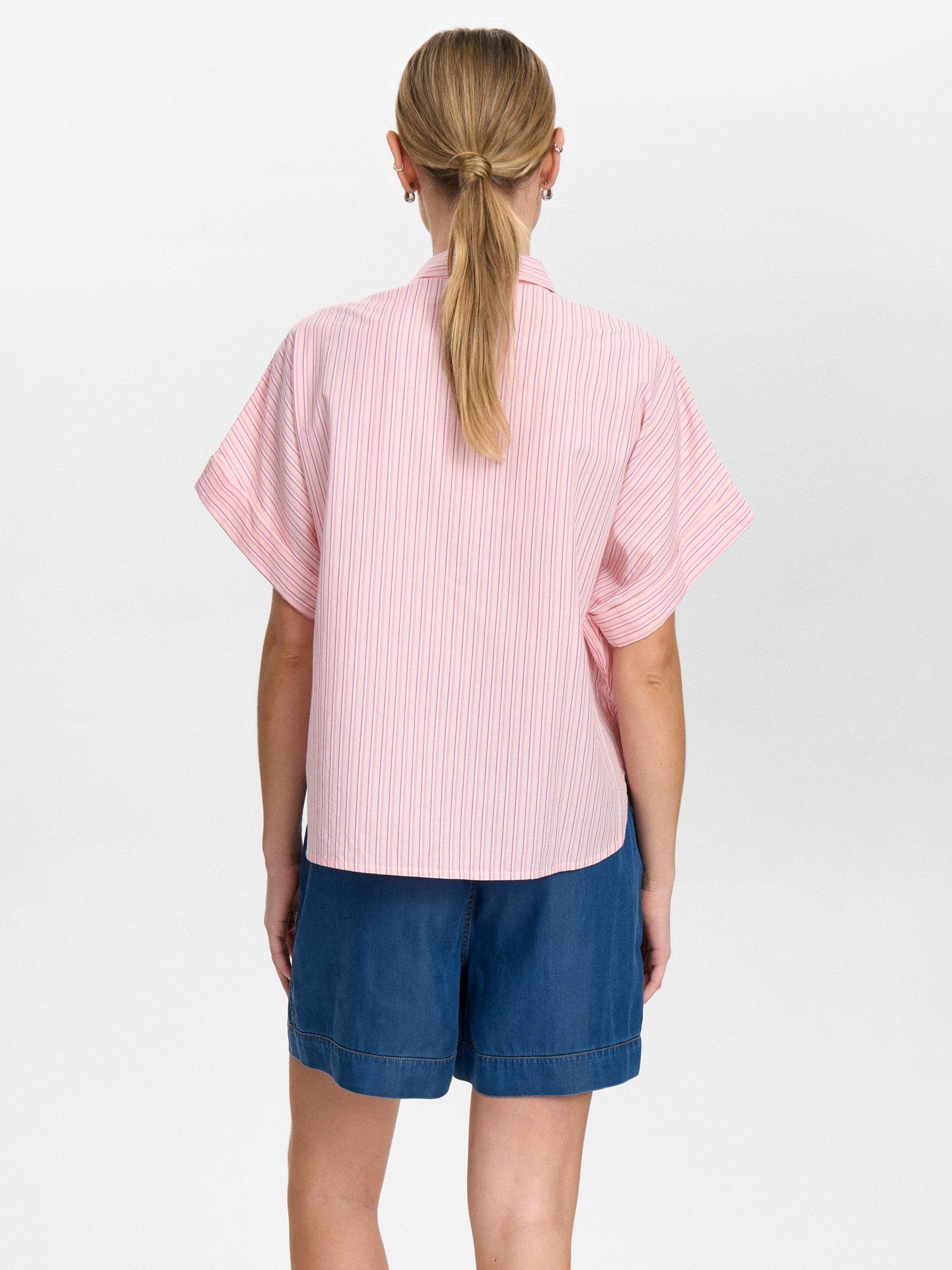 Product image 2 of 7, which shows Numph Nuulla Embroidered Stripe Cotton Shirt, Pink/Multi, 44