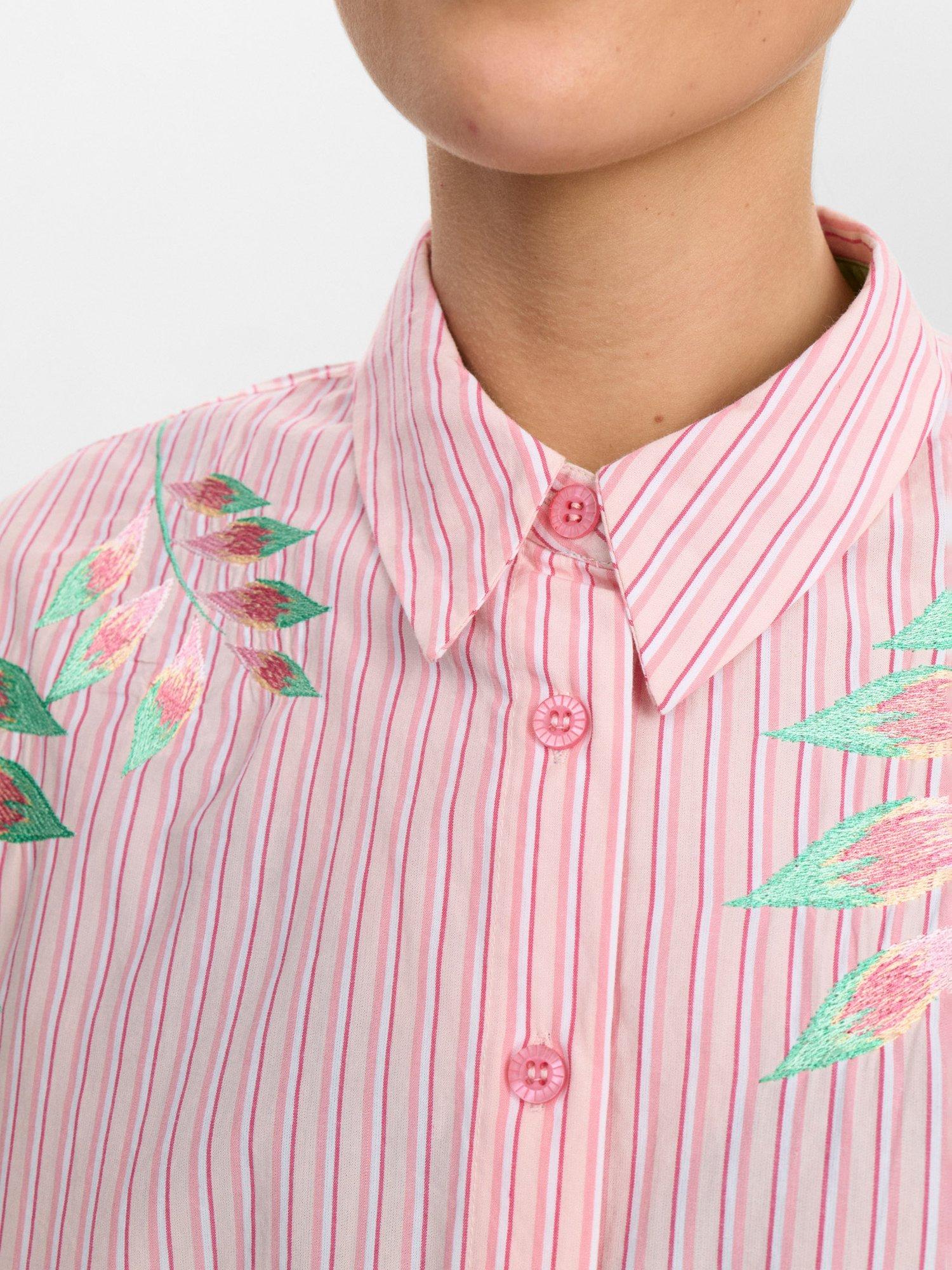 Product image 5 of 7, which shows Numph Nuulla Embroidered Stripe Cotton Shirt, Pink/Multi, 44