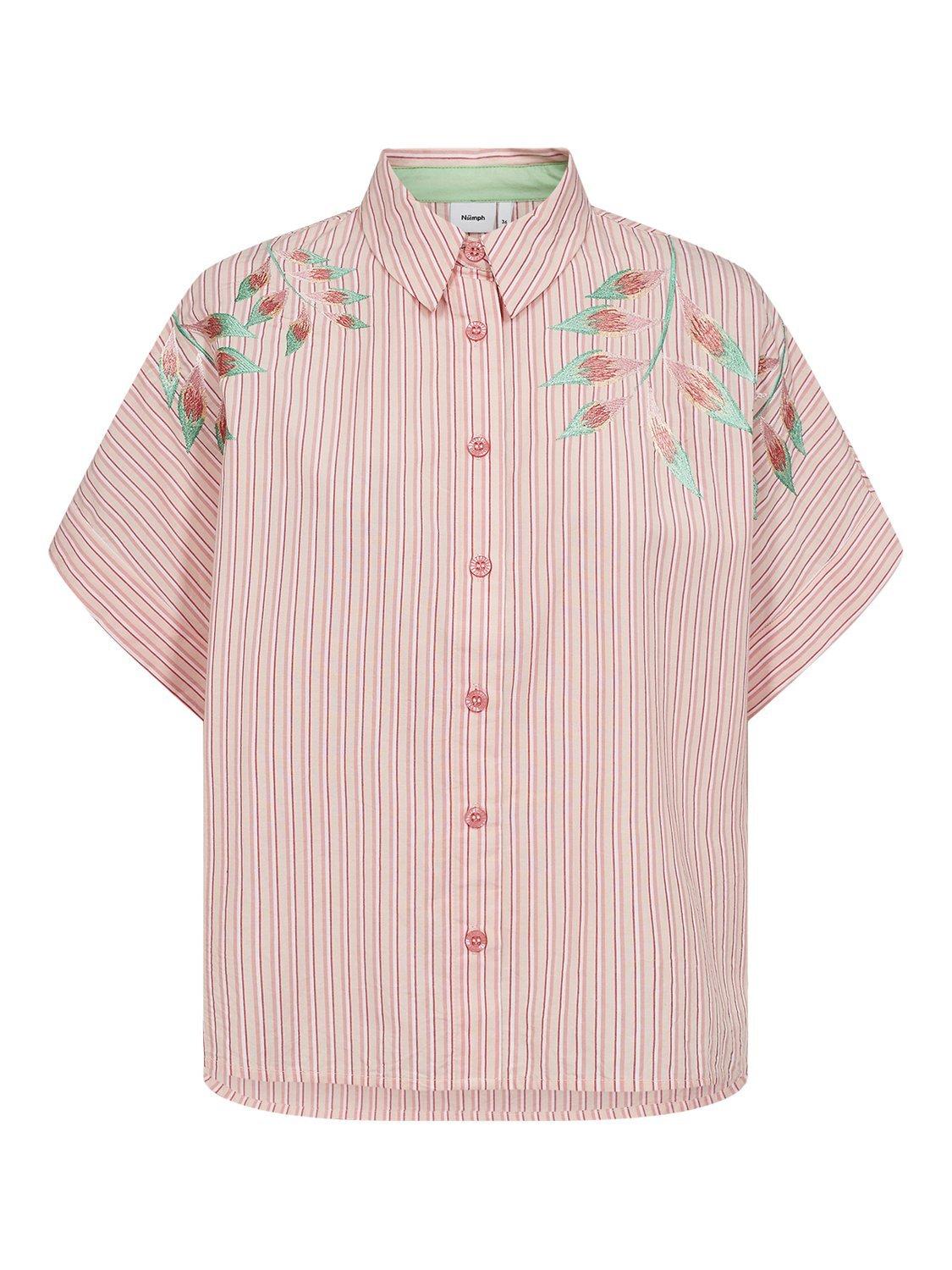 Product image 6 of 7, which shows Numph Nuulla Embroidered Stripe Cotton Shirt, Pink/Multi, 44