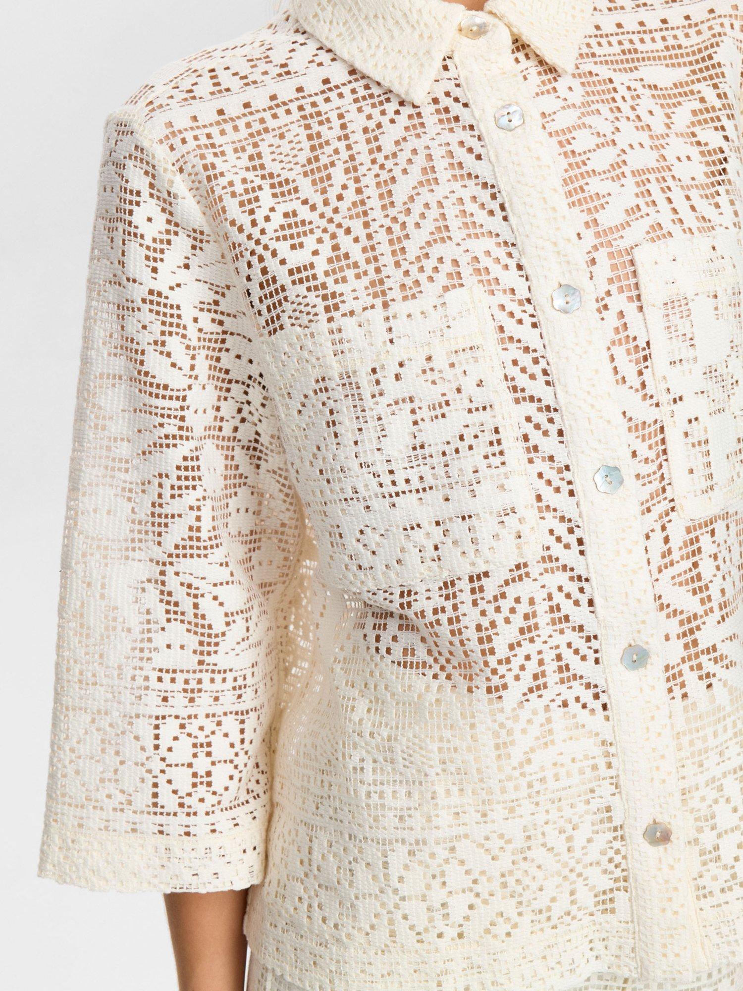 Product image 5 of 7, which shows Numph Wicki Open Lace Textured Shirt, White, 44