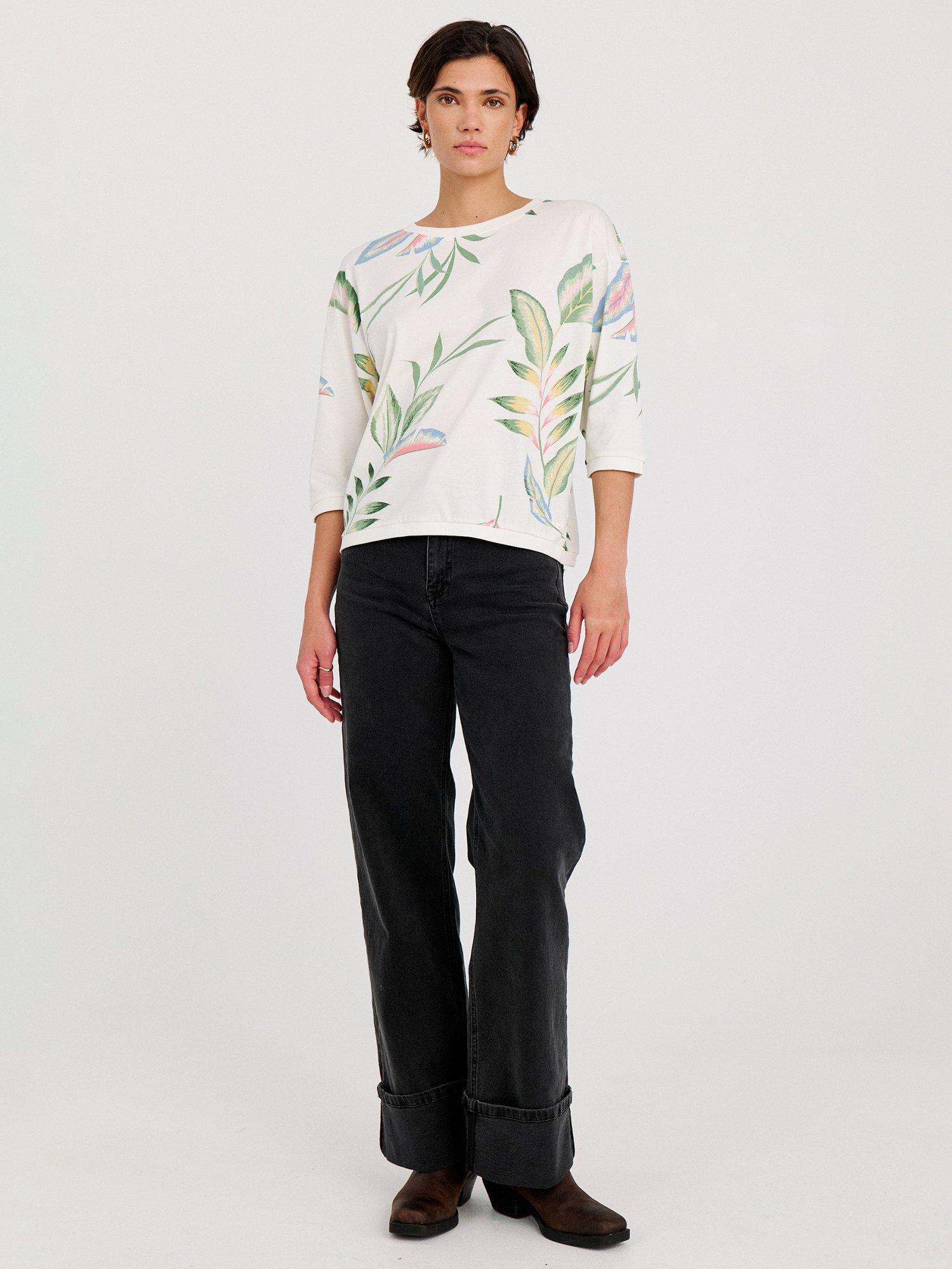 Product image 3 of 6, which shows Numph Nubrighed Gwenna Botanical Print Cotton Blouse, Cloud Dancer, M