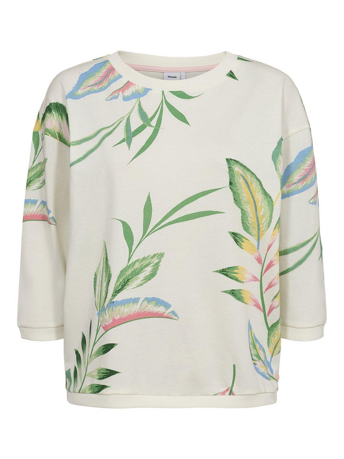 Product image 4 of 6, which shows Numph Nubrighed Gwenna Botanical Print Cotton Blouse, Cloud Dancer, M