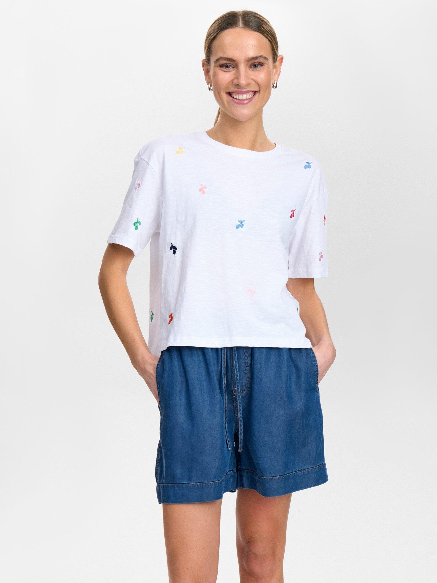 Product image 1 of 7, which shows Numph Numirello Boxy T-Shirt, White/Multi, XS