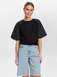 Numph Numoella Short Sleeve Floral Cotton Blend Top, Caviar