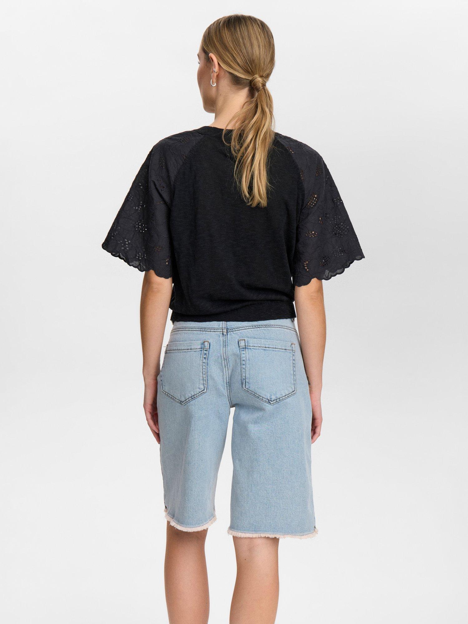 Product image 2 of 7, which shows Numph Numoella Short Sleeve Floral Cotton Blend Top, Caviar, XS