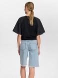 Numph Numoella Short Sleeve Floral Cotton Blend Top, Caviar