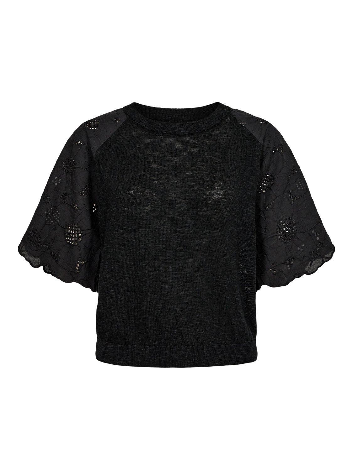 Product image 6 of 7, which shows Numph Numoella Short Sleeve Floral Cotton Blend Top, Caviar, XS