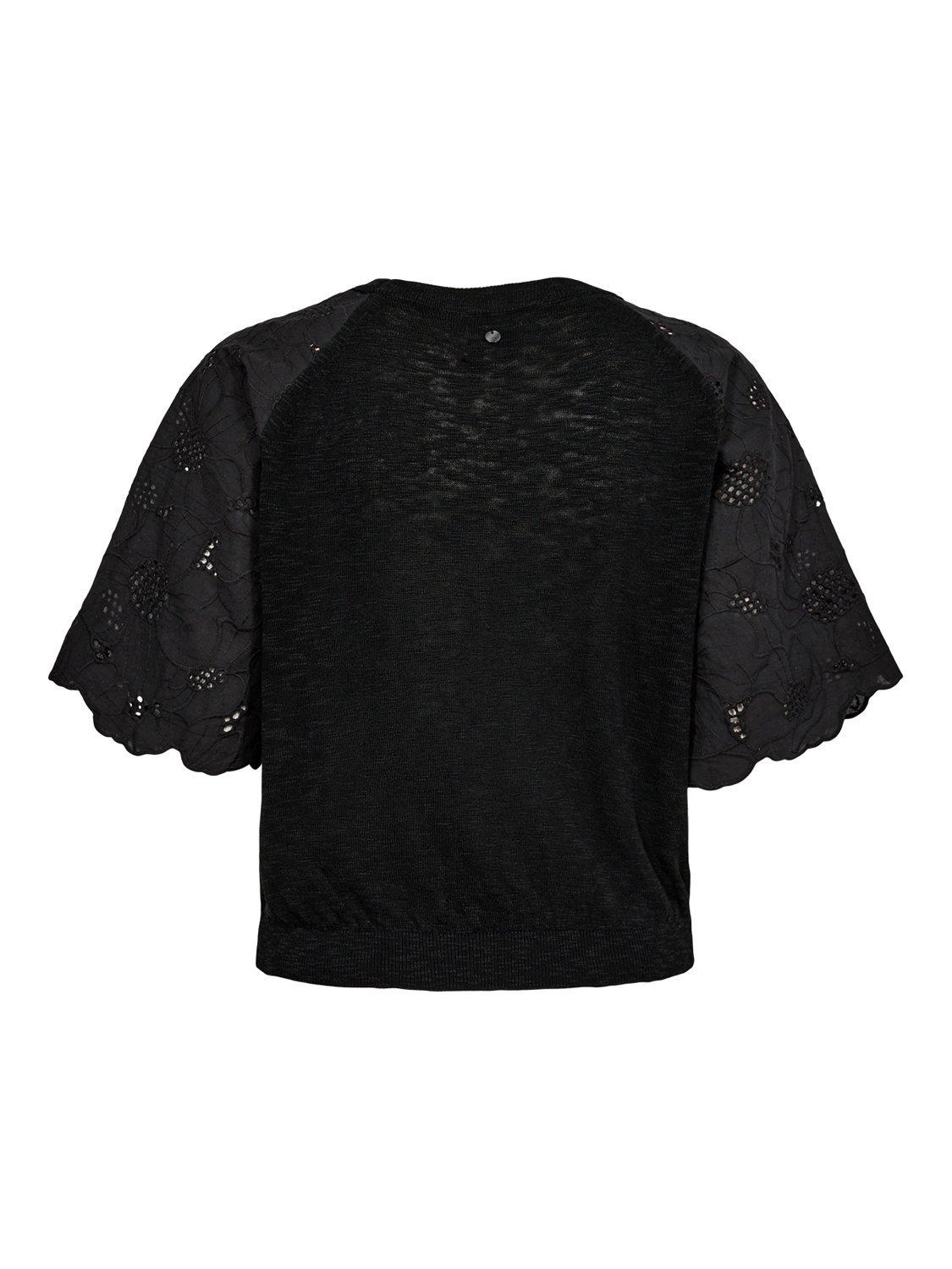 Product image 7 of 7, which shows Numph Numoella Short Sleeve Floral Cotton Blend Top, Caviar, XS
