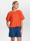 Numph Nutrine Short Puff Sleeve Cotton Blouse, Cherry Tomato