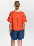 Numph Nutrine Short Puff Sleeve Cotton Blouse, Cherry Tomato