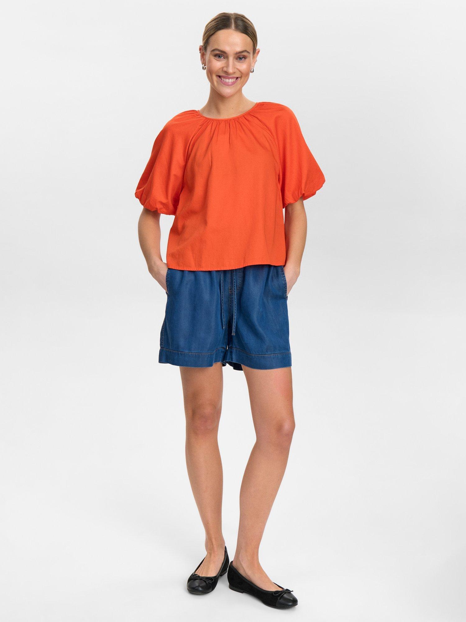 Product image 3 of 7, which shows Numph Nutrine Short Puff Sleeve Cotton Blouse, Cherry Tomato, 38
