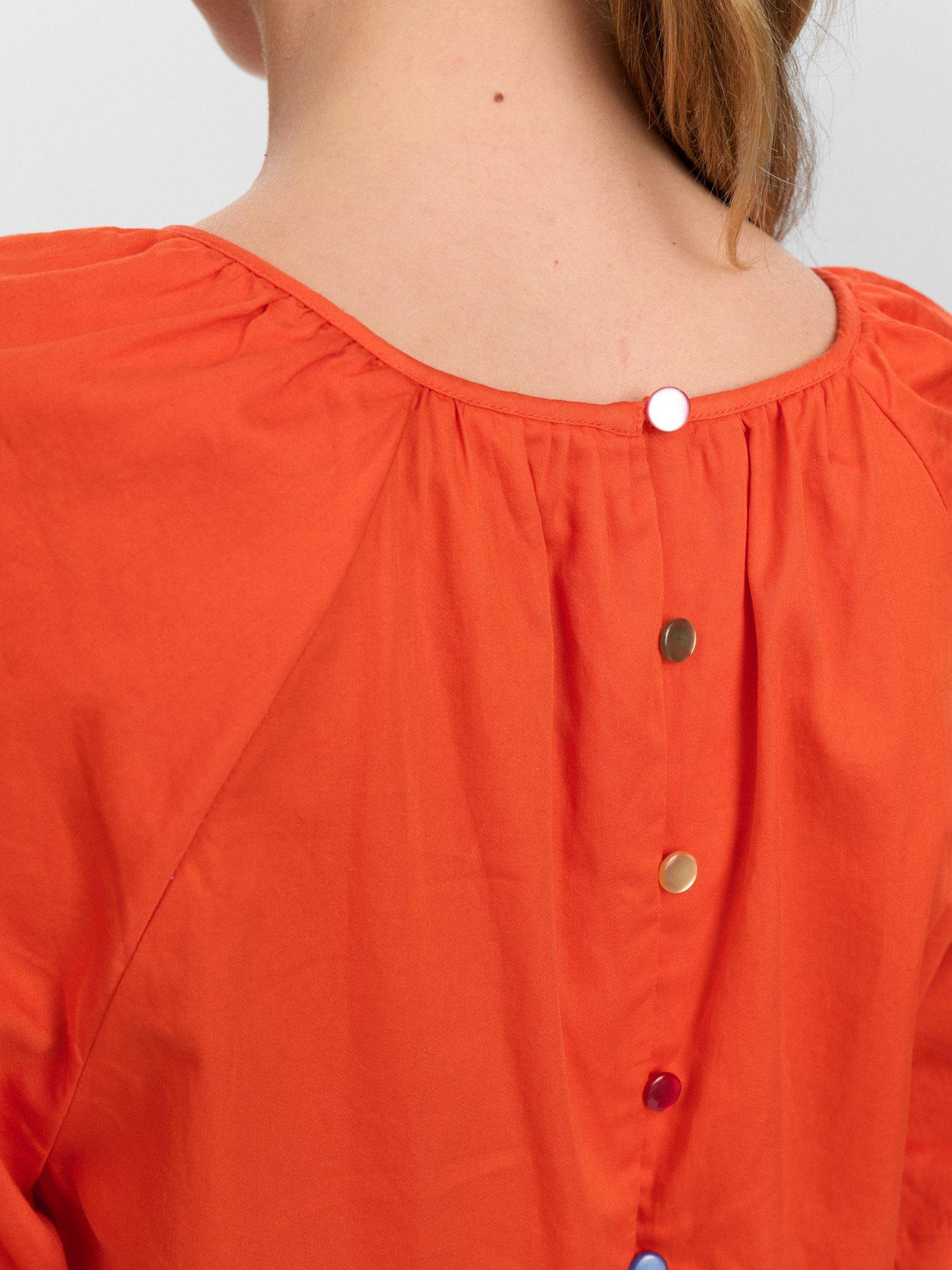 Product image 4 of 7, which shows Numph Nutrine Short Puff Sleeve Cotton Blouse, Cherry Tomato, 38