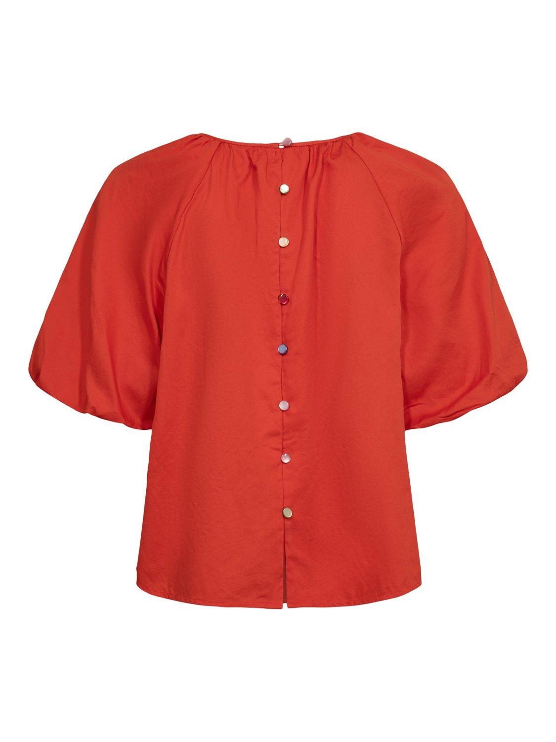 Product image 7 of 7, which shows Numph Nutrine Short Puff Sleeve Cotton Blouse, Cherry Tomato, 38