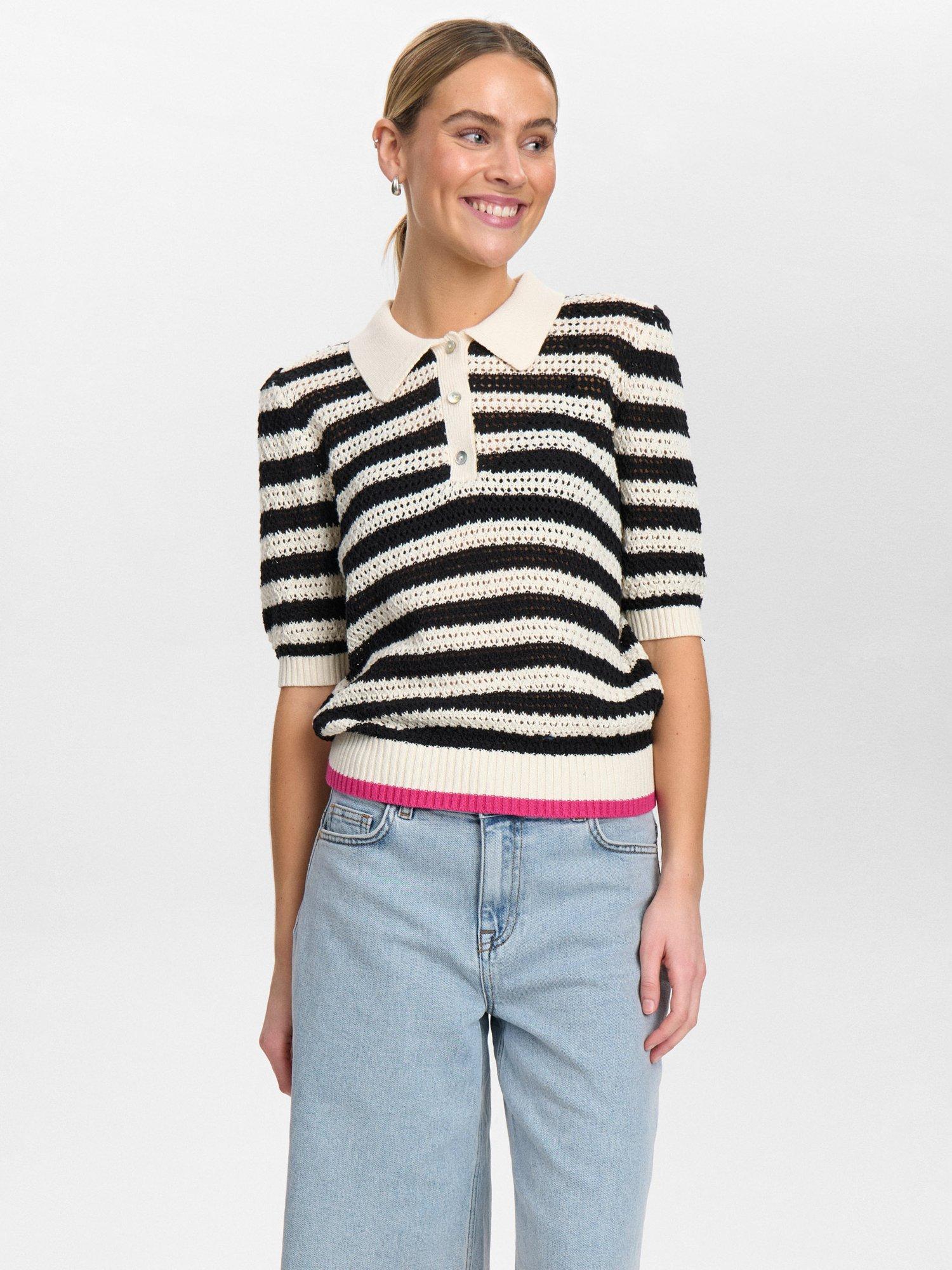 Numph Villia Stripe Knit Top, Black/Cream