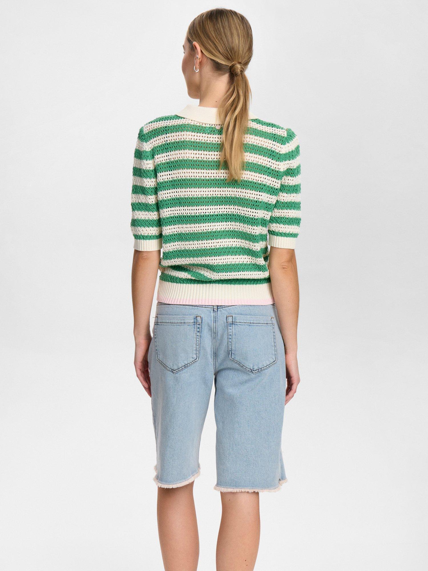 Product image 2 of 7, which shows Numph Villia Stripe Knit Top, Green/Cream, L