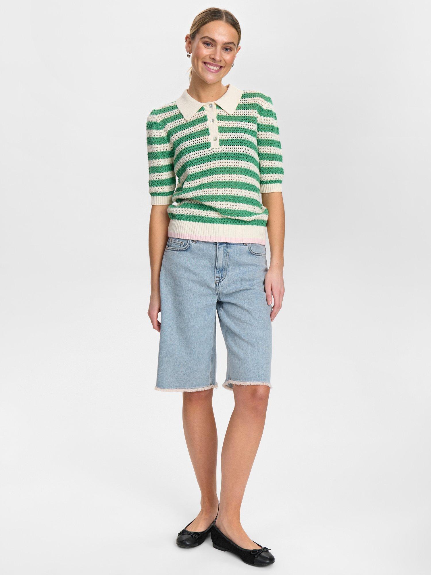 Product image 3 of 7, which shows Numph Villia Stripe Knit Top, Green/Cream, L