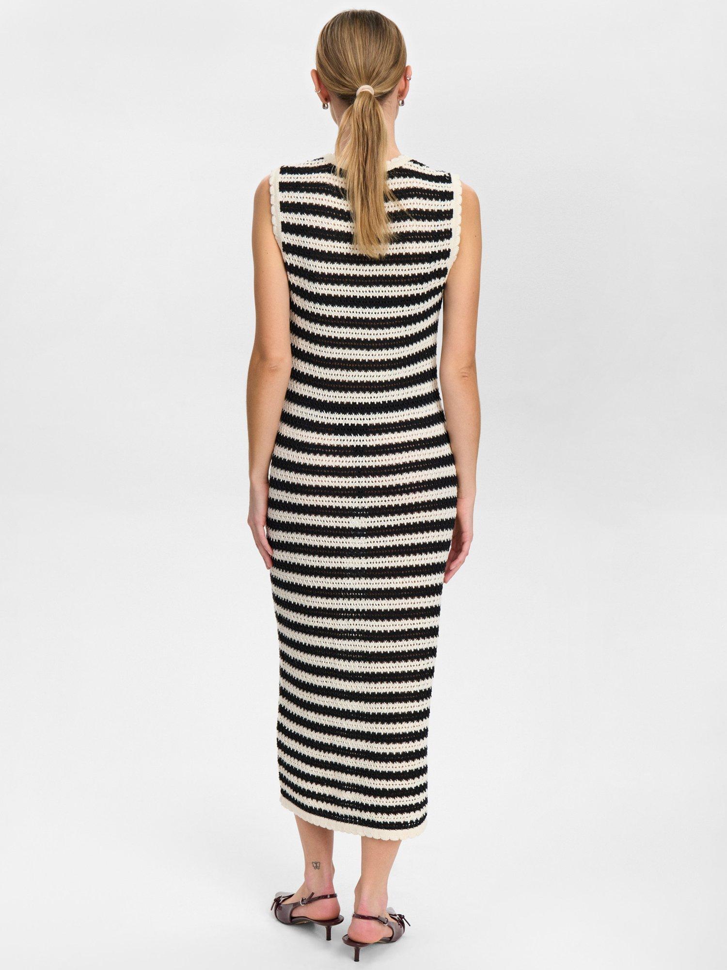 Product image 2 of 7, which shows Numph Villia Stripe Knit Dress, Black/Cream, M
