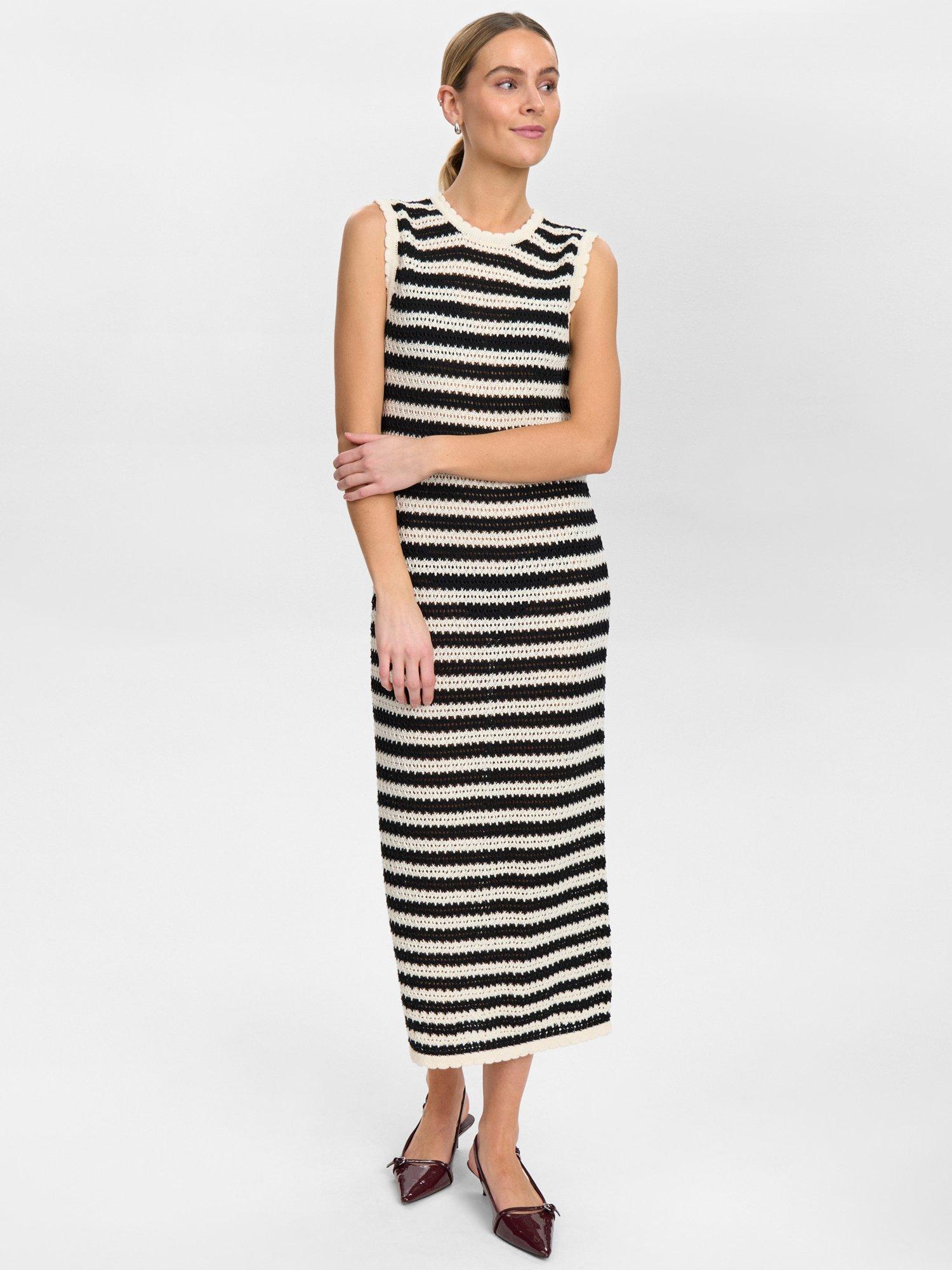 Product image 3 of 7, which shows Numph Villia Stripe Knit Dress, Black/Cream, M
