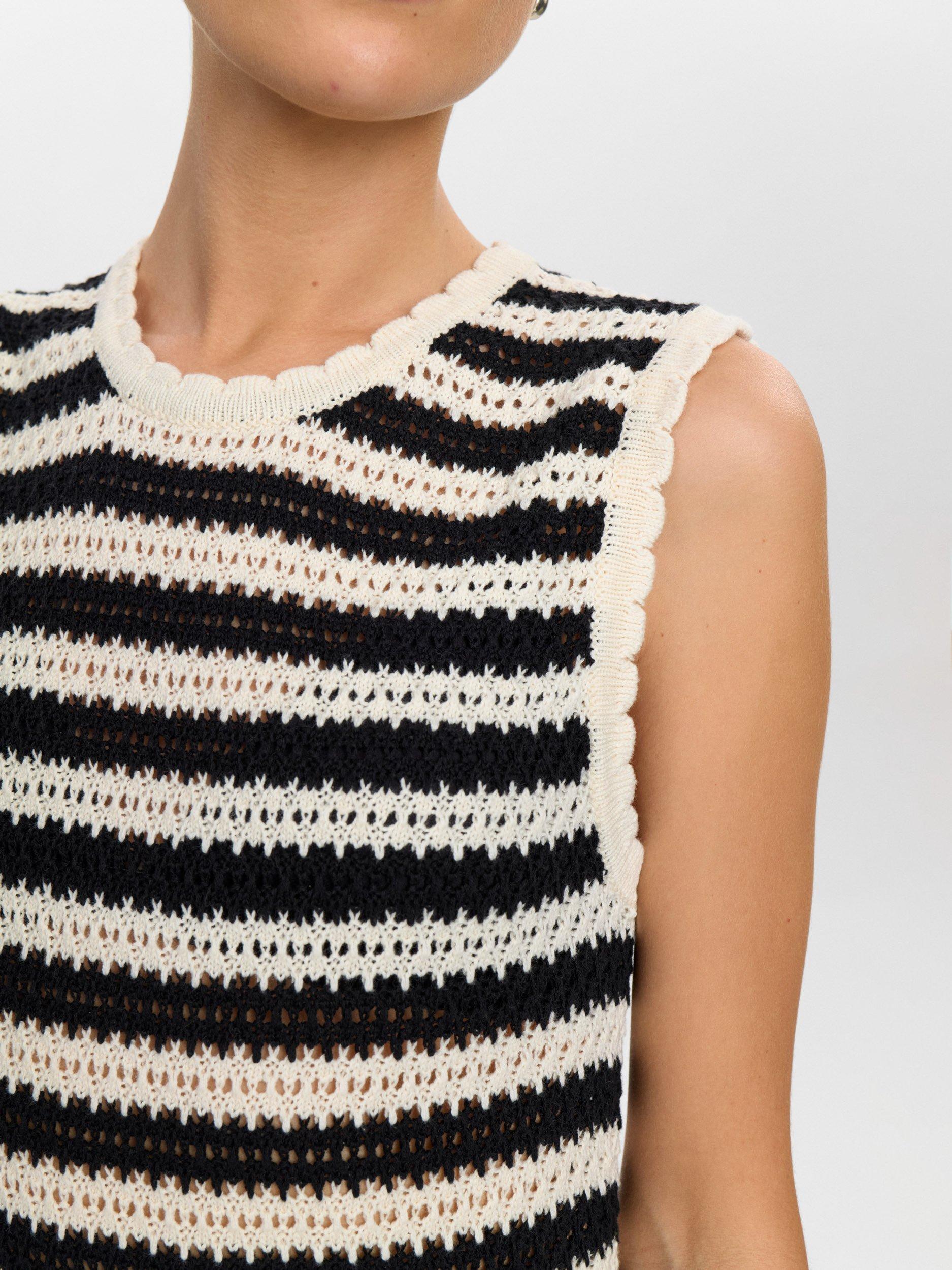 Product image 5 of 7, which shows Numph Villia Stripe Knit Dress, Black/Cream, M