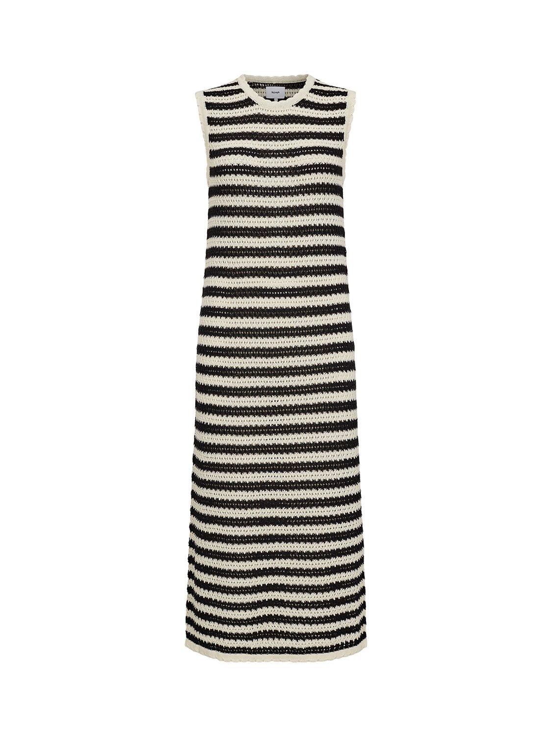 Product image 6 of 7, which shows Numph Villia Stripe Knit Dress, Black/Cream, M
