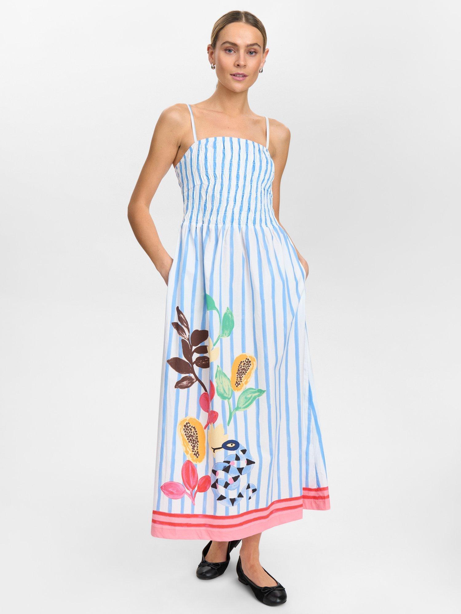 Product image 1 of 7, which shows Numph Wendie Stripe Strappy Dress, Blue/White/Multi, 36