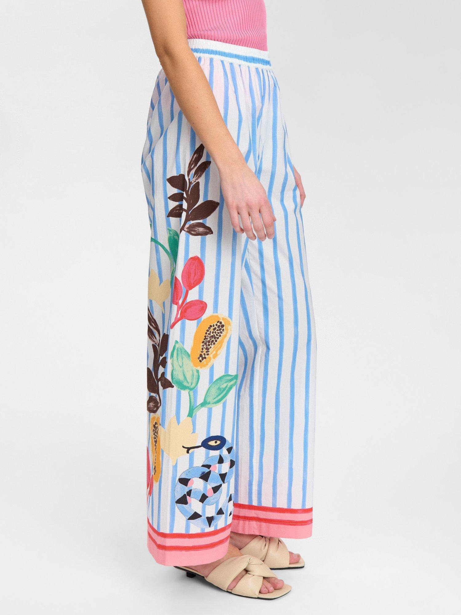 Product image 1 of 7, which shows Numph Nuwendie Relaxed Cotton Pants, Blue/White/Multi, 34