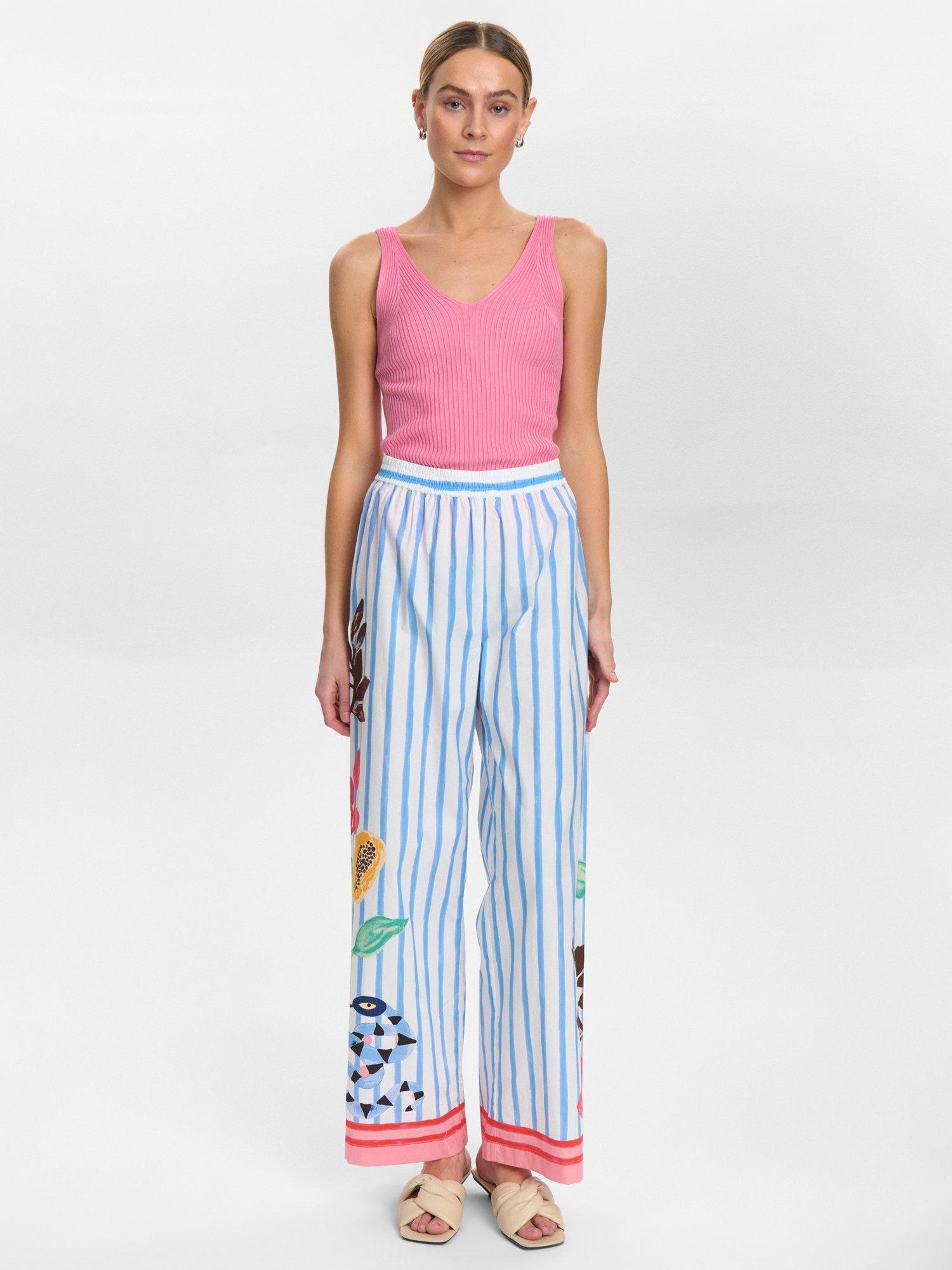 Product image 3 of 7, which shows Numph Nuwendie Relaxed Cotton Pants, Blue/White/Multi, 34