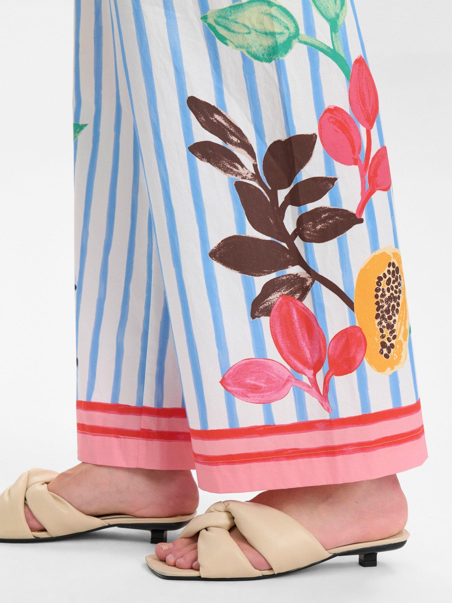 Product image 4 of 7, which shows Numph Nuwendie Relaxed Cotton Pants, Blue/White/Multi, 34