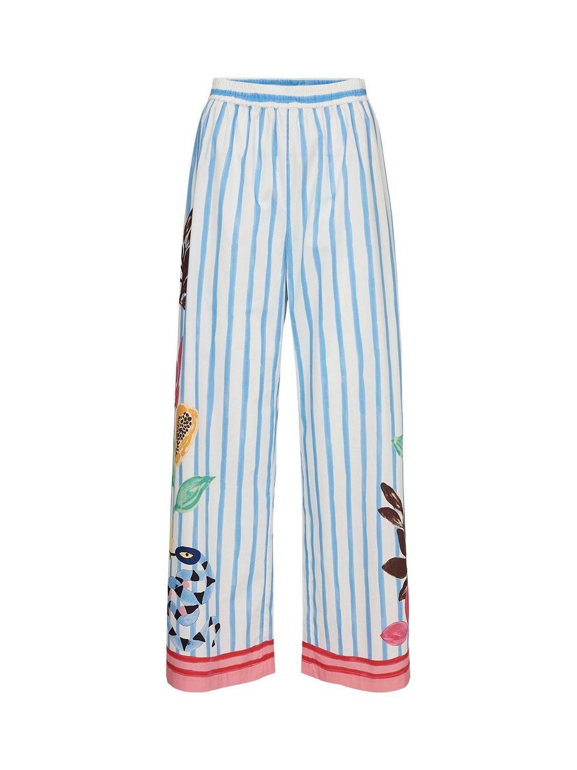Product image 6 of 7, which shows Numph Nuwendie Relaxed Cotton Pants, Blue/White/Multi, 34