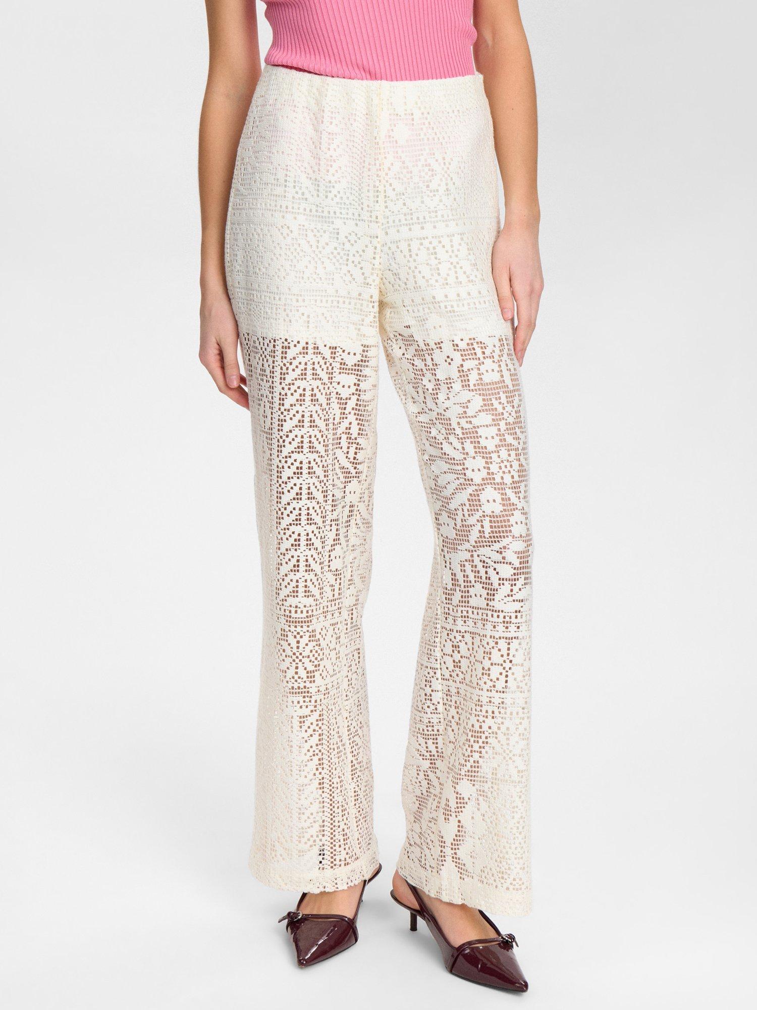 Product image 1 of 7, which shows Numph Nuwicki Cloud Lace Trousers, Cream, 34