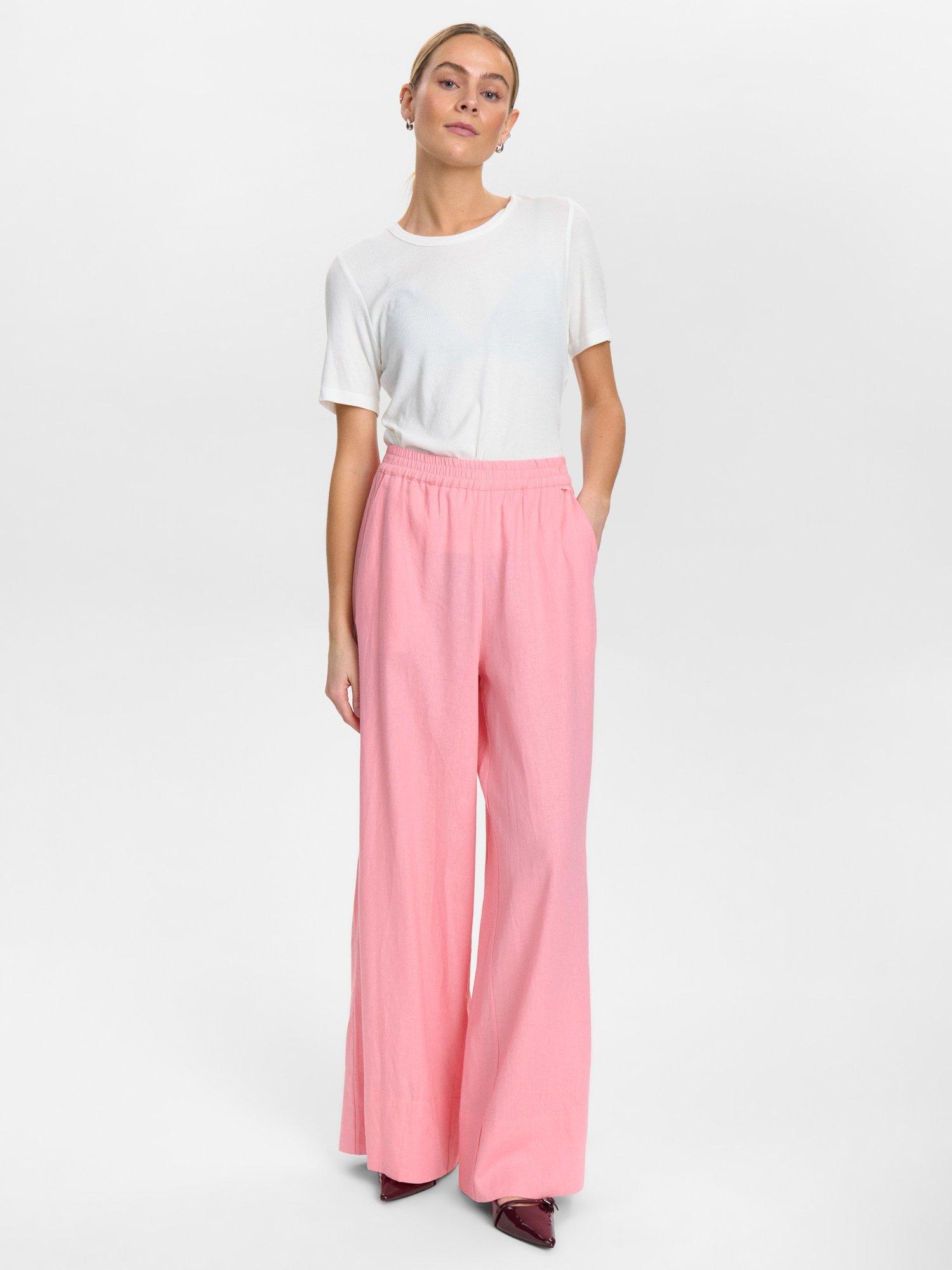 Product image 3 of 7, which shows Numph Nuyngva Linen Blend Straight Pants, Pink, 34