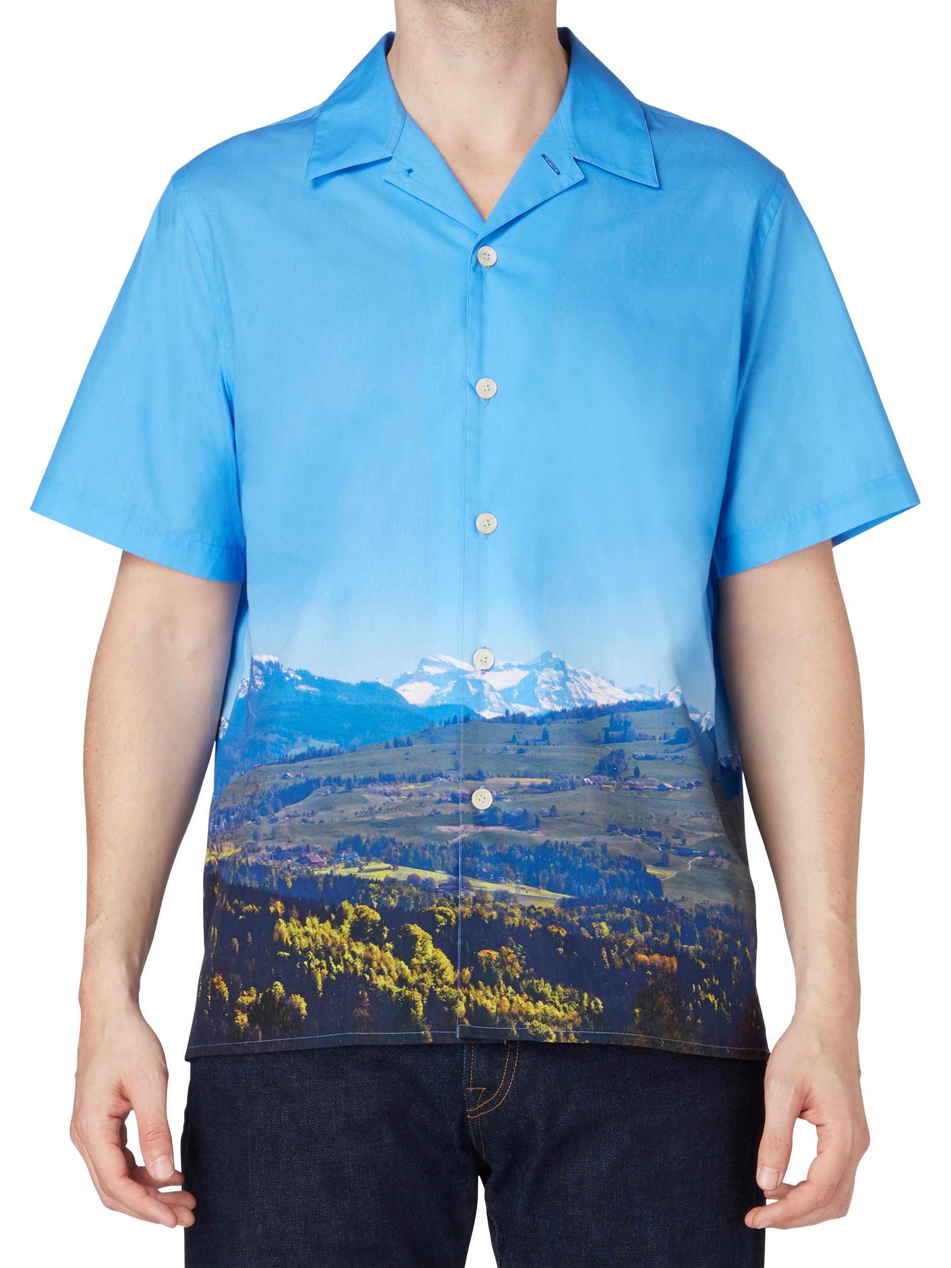 Product image 1 of 2, which shows PS Paul Smith Cotton Regular Fit Landscape Print Shirt, Blue, S