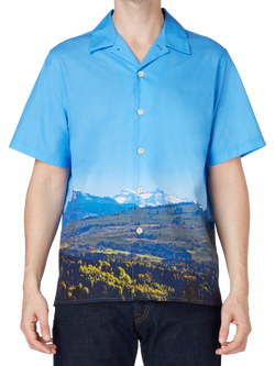 PS Paul Smith Cotton Regular Fit Landscape Print Shirt, Blue, Blue