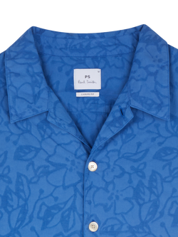 PS Paul Smith Cotton Regular Fit Revere Collar Floral Shirt, Blue - view 2, Blue