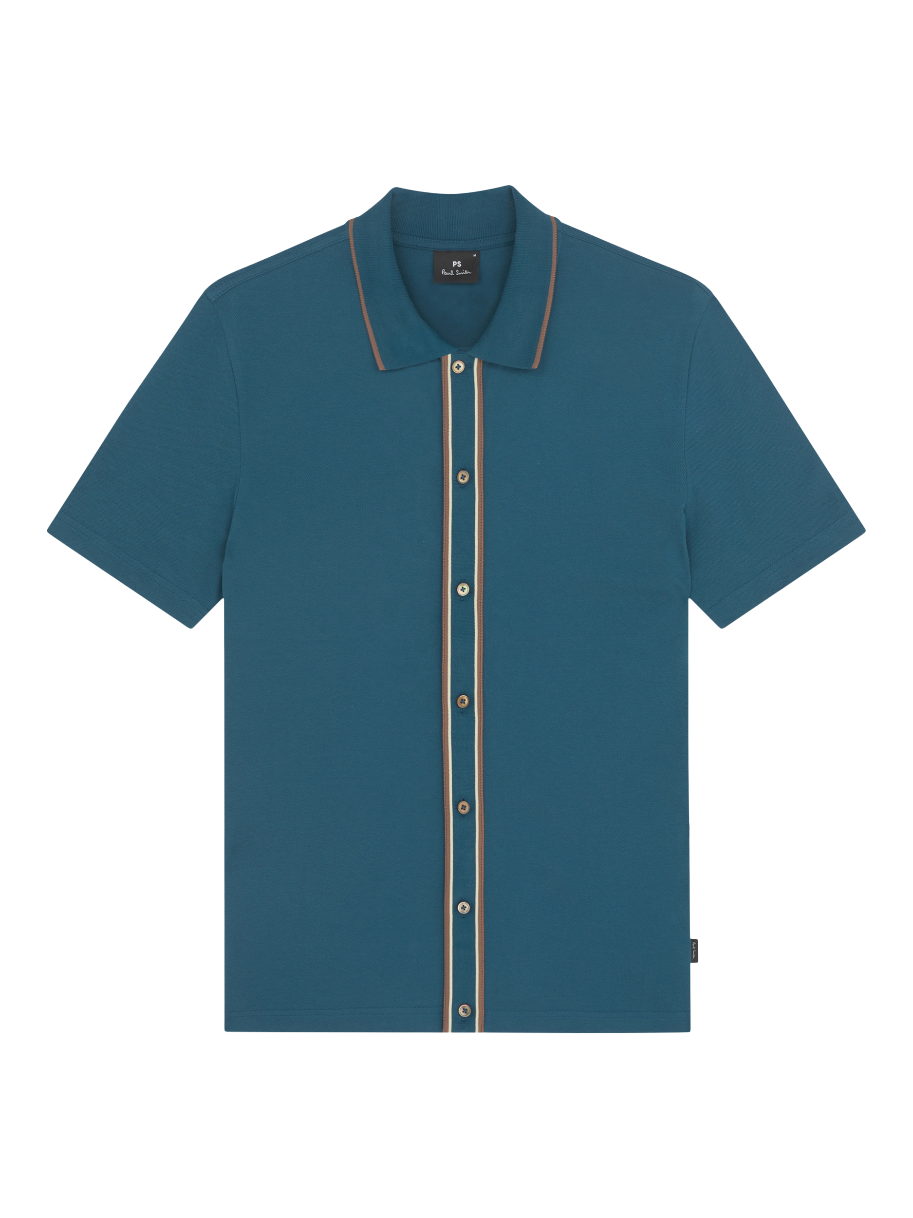 Product image 1 of 3, which shows PS Paul Smith Cotton Blend Regular Fit Button-Through Polo Shirt, Green, S