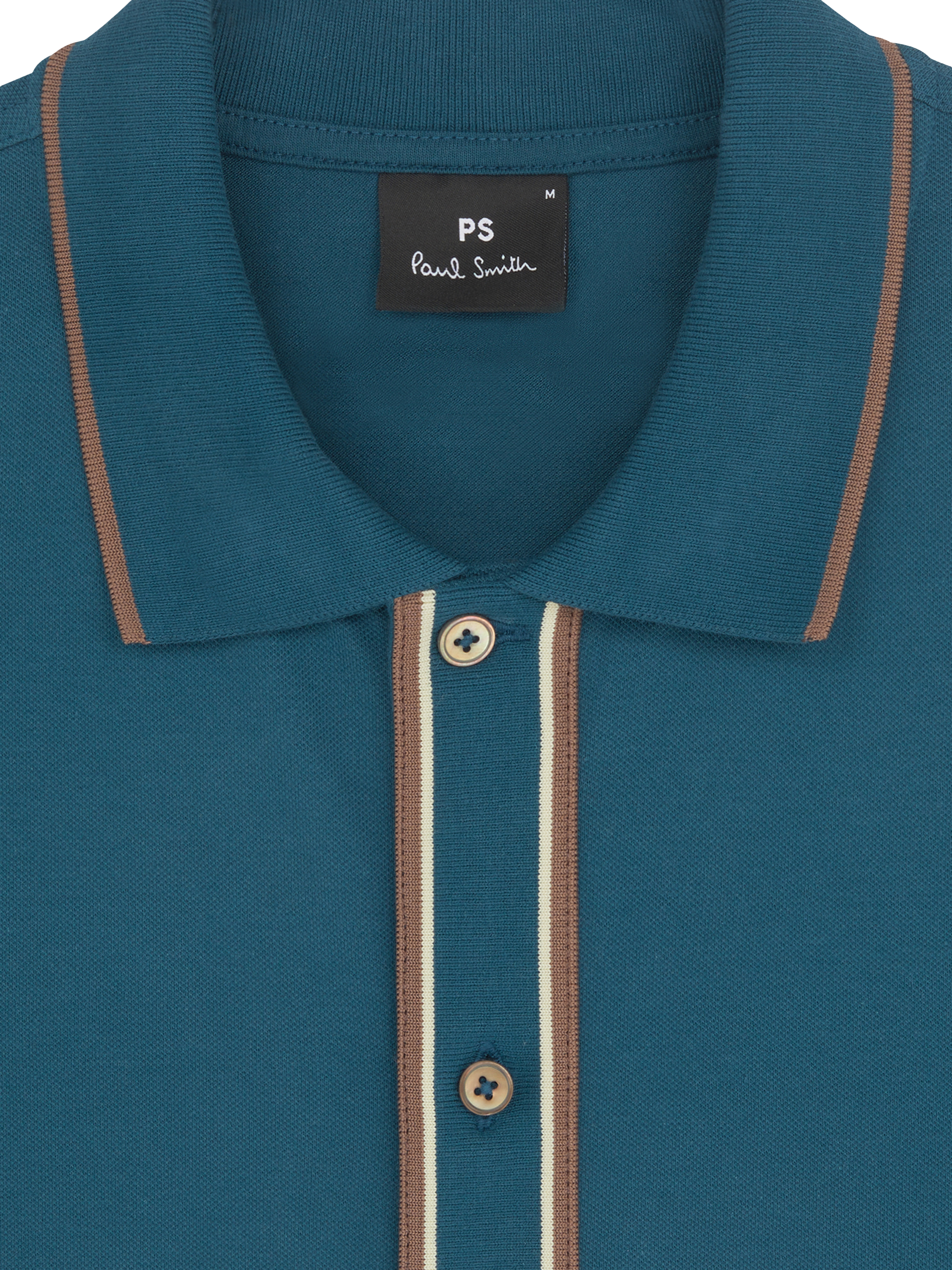 Product image 3 of 3, which shows PS Paul Smith Cotton Blend Regular Fit Button-Through Polo Shirt, Green, S