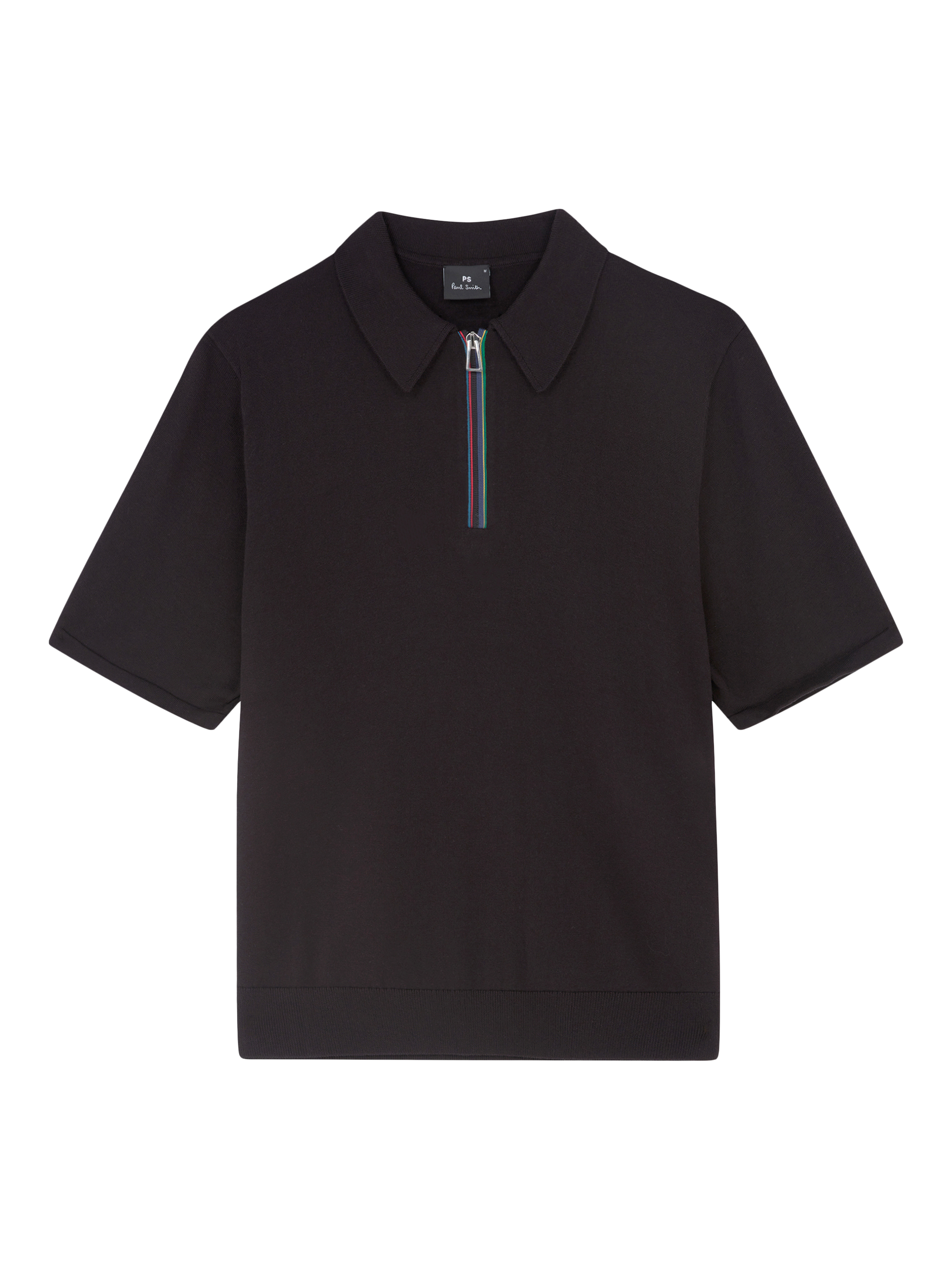 Product image 1 of 2, which shows PS Paul Smith Cotton Regular Fit Zip-Neck Polo Shirt, Black, S