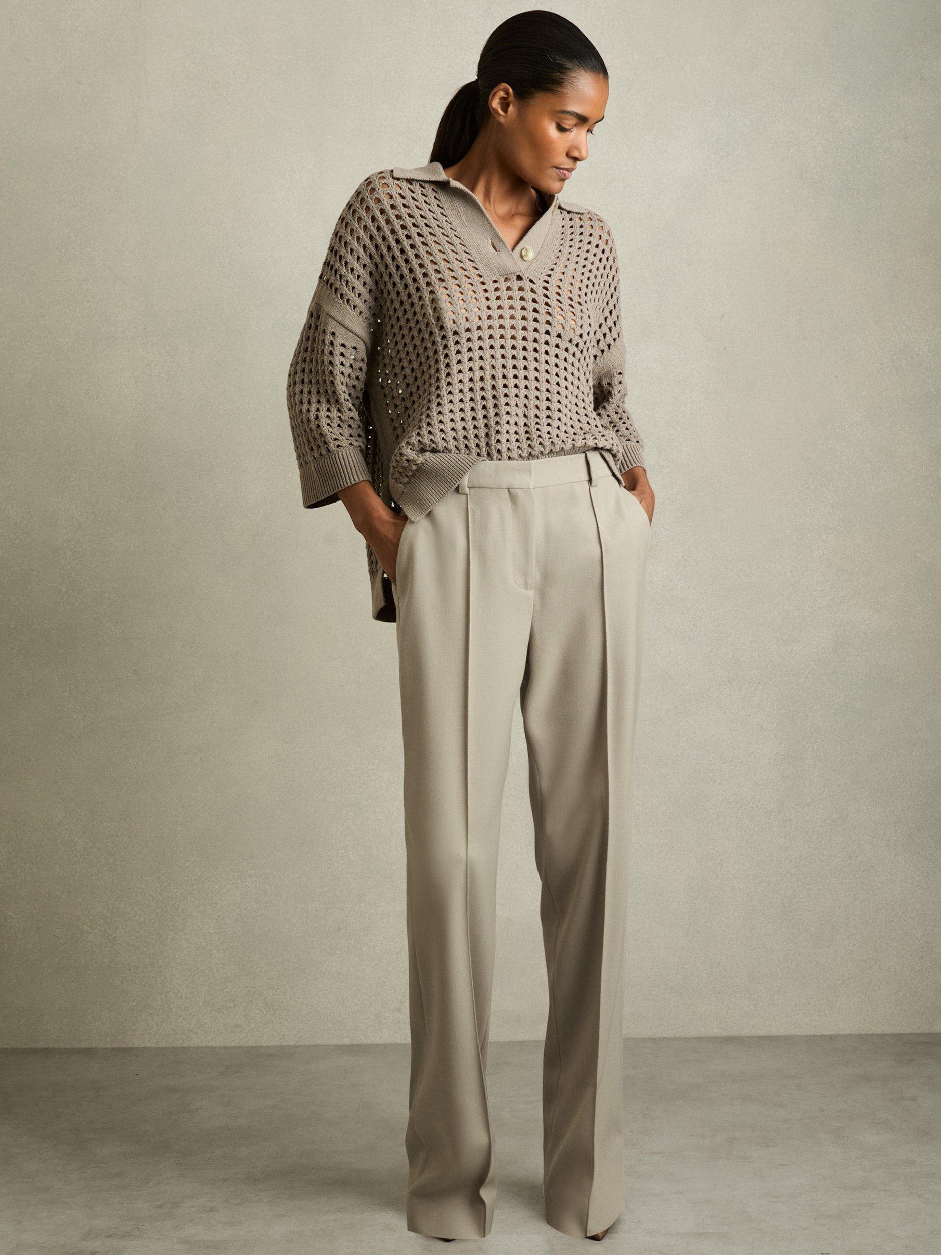 Product image 4 of 5, which shows Reiss Petite Brittany Straight Trousers, Neutral, 6Pt