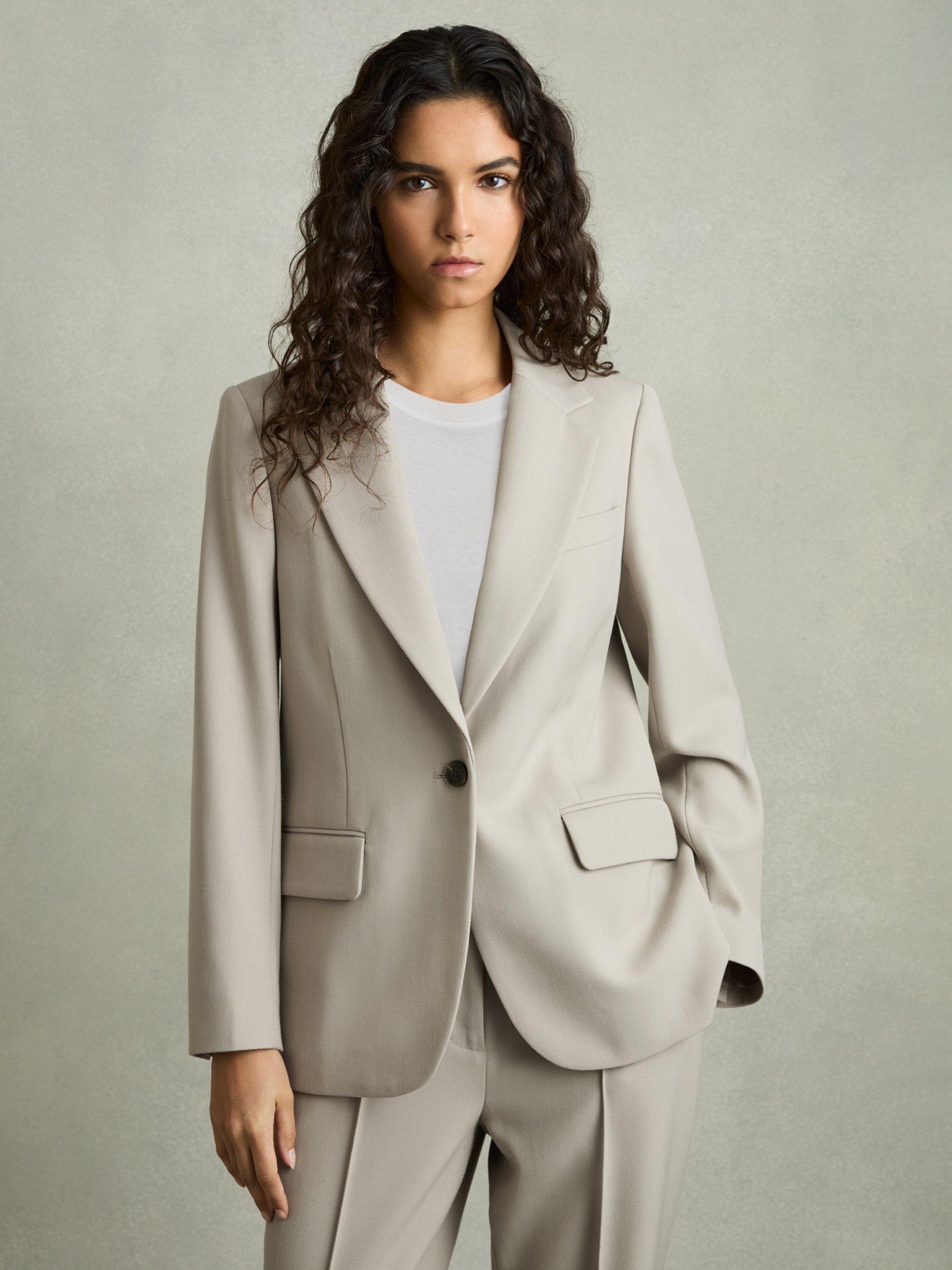 Product image 1 of 5, which shows Reiss Brittany Textured Wool Rich Blazer, Neutral, 6