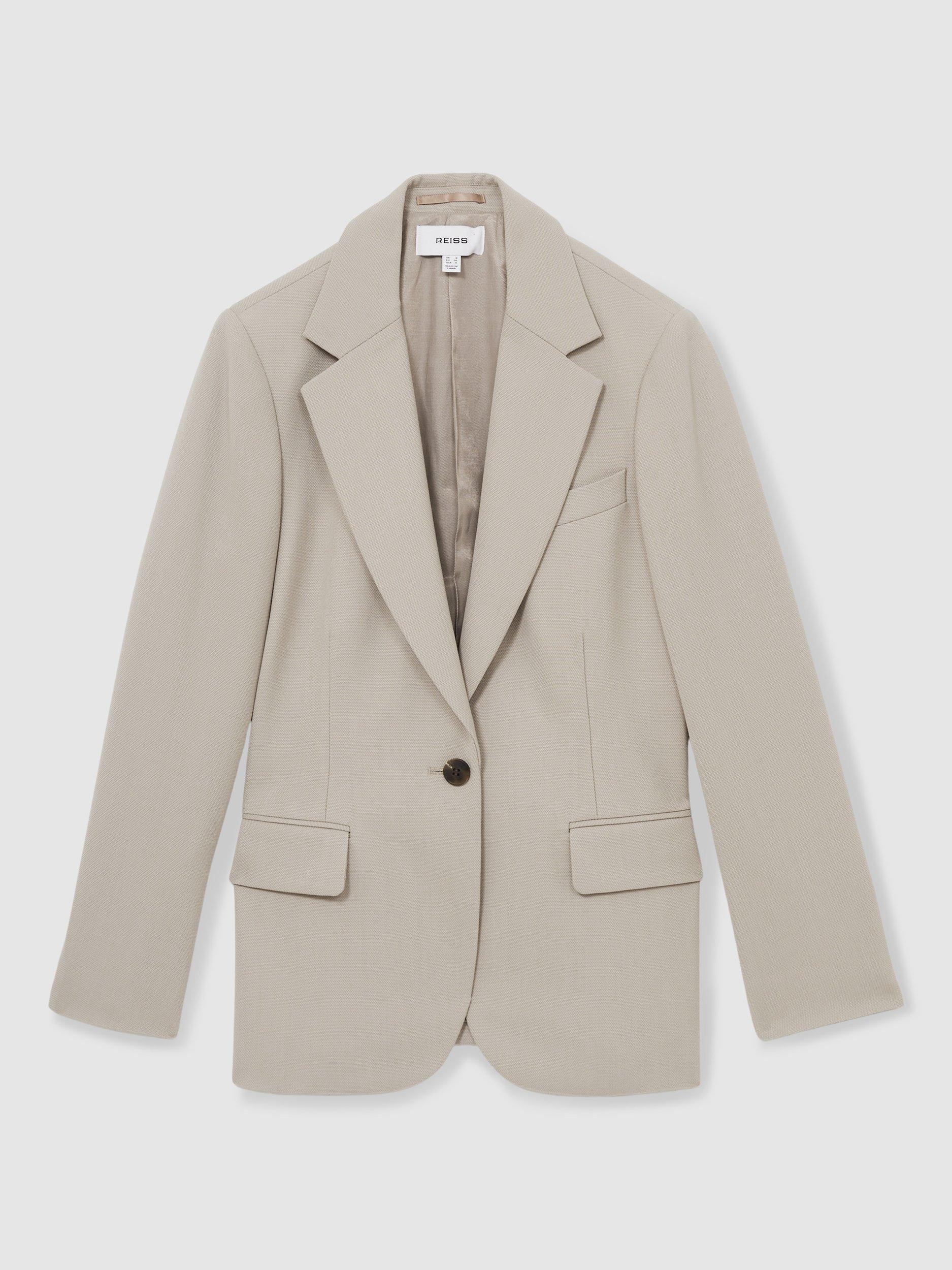 Product image 3 of 5, which shows Reiss Brittany Textured Wool Rich Blazer, Neutral, 6